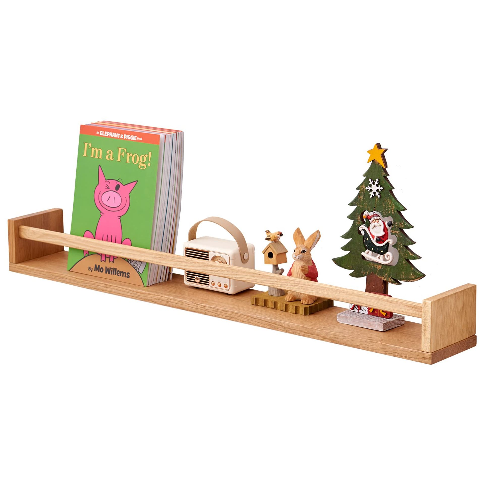 Solid Oak Floating Wall Shelf, Wooden Display Ledge for Nursery, Lounge & Bedroom Décor - Natural 80cm