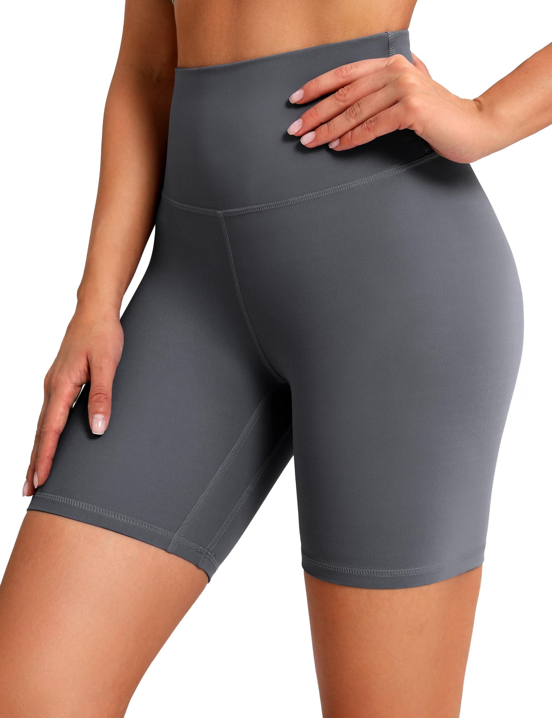 Women's Yoga Shorts High Waist 6" Cycling Fitness Shorts Buttery Soft with Tummy Control & Hidden Pocket - Dark Shadow L
