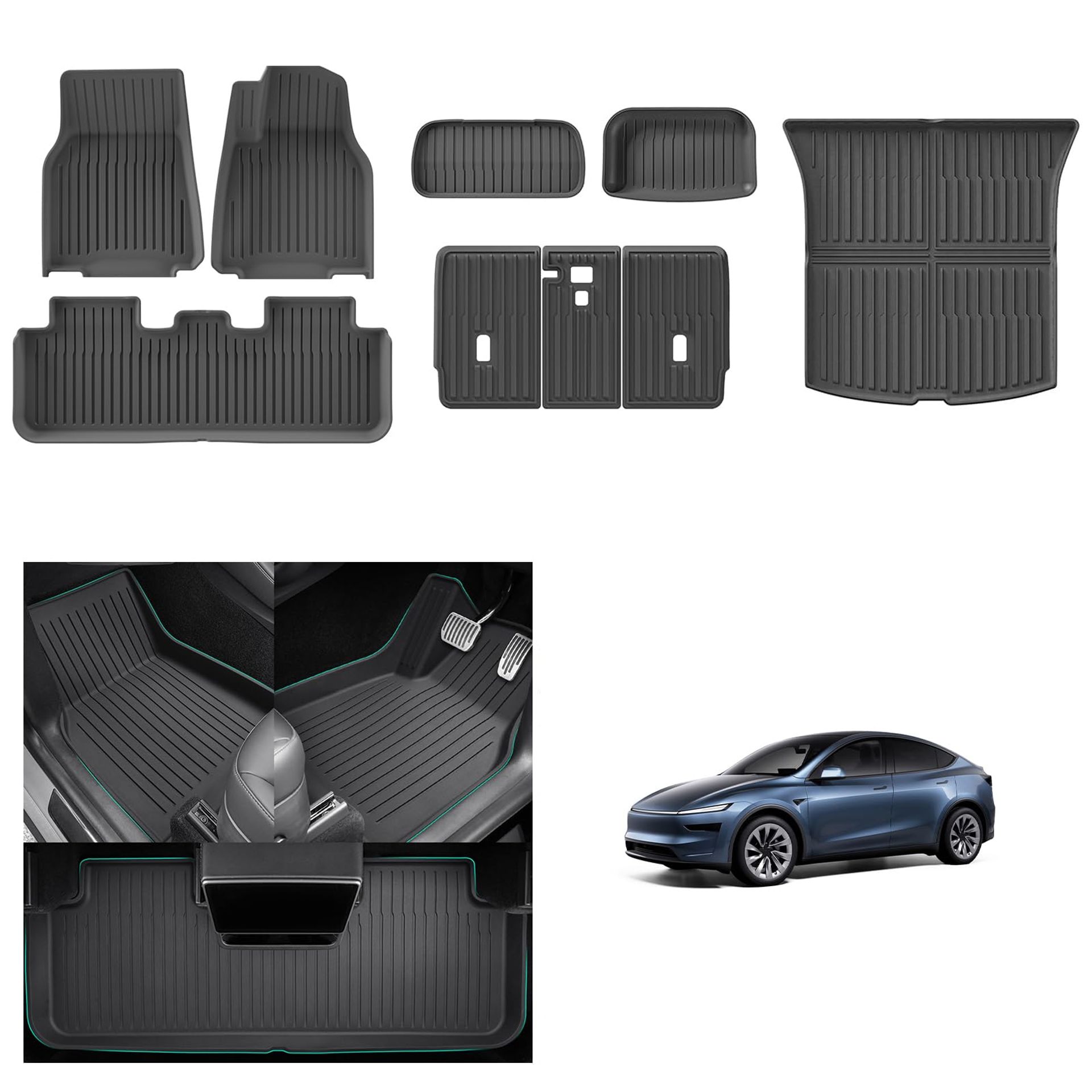 Tesla Model Y Floor & Boot Mats 9PCS Full Set All-Weather TPE 3D High Edge Fit for 2025-2027 RHD - Black New 2025-