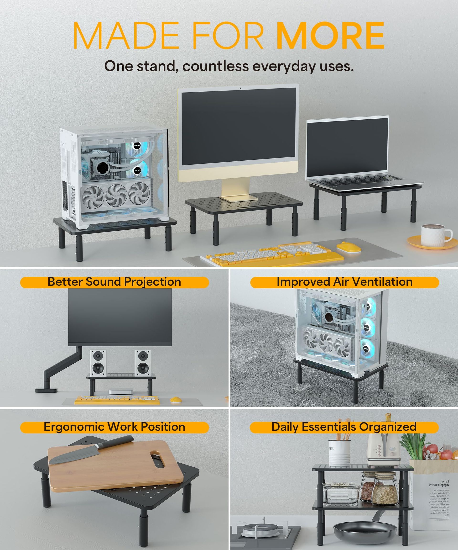 Universal Monitor Stand 2 Pack Adjustable Black