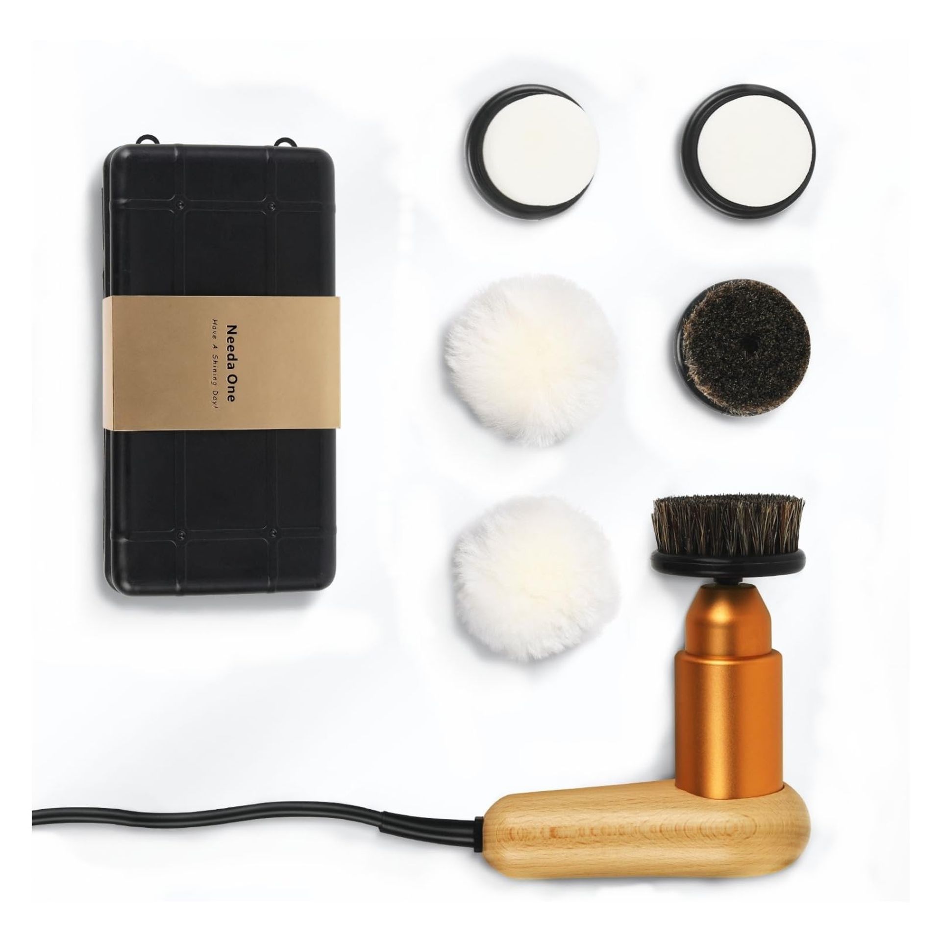 Electric Shoe Polisher Machine 75W High Power Adjustable Speed with 3 Soft Heads Automatic Shoe Shine Kit - Yellow 1 Count