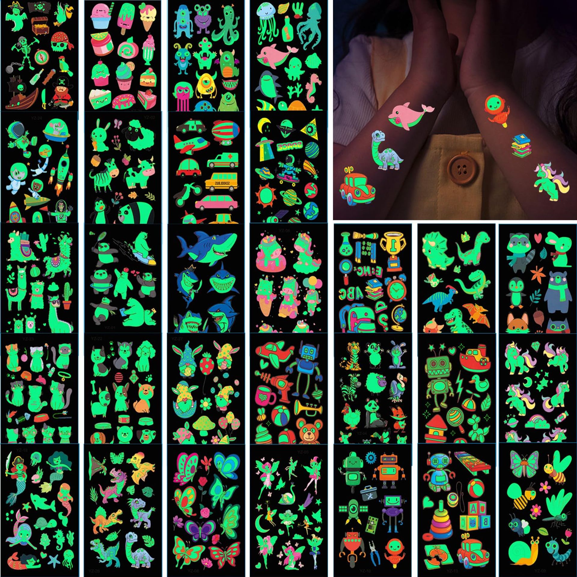 30 Sheets Luminous Temporary Tattoos for Kids - Party Bag Fillers & Gifts