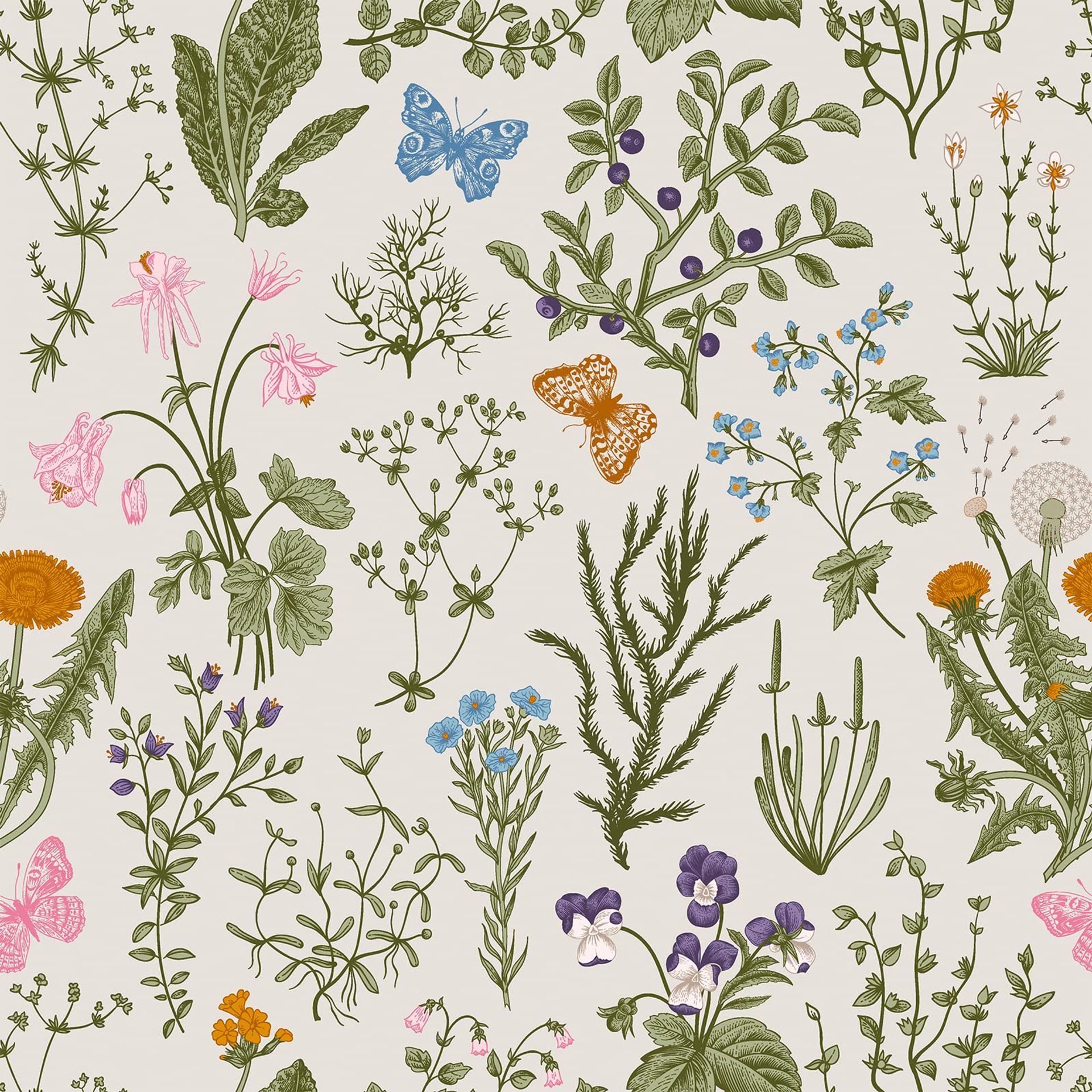 VEELIKE Beige Floral Wallpaper Tropical Leaf Daisy Butterfly Contact Paper Peel and Stick Botanical Wall Mural Sticky Back Plastic Cabinet Worktop Covering Art Deco Wallpaper for Bedroom 44.5cm×300cm