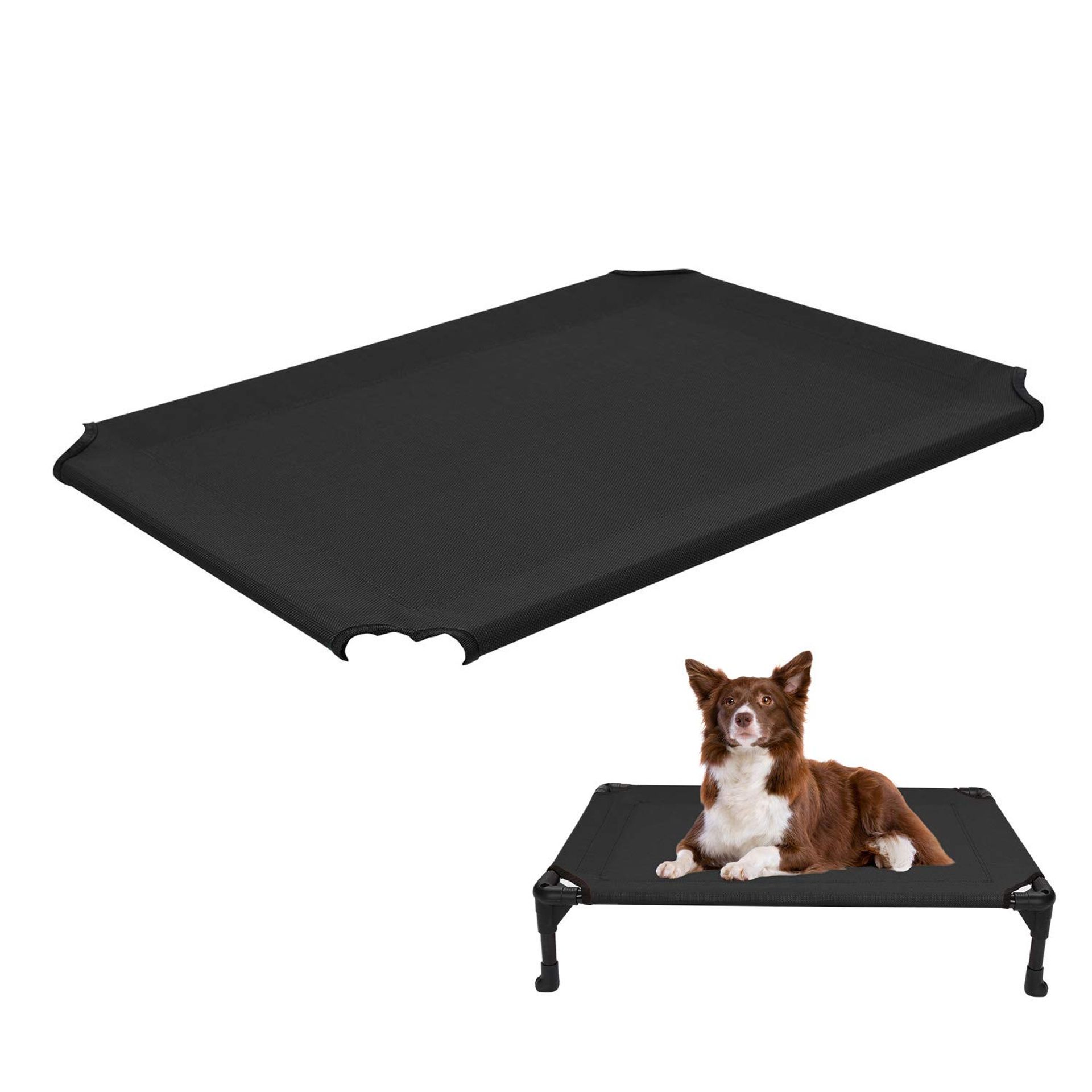 Cooling Elevated Dog Bed Replacement Cover, Breathable Mesh, Raised Pet Cot Hammock, Washable & Portable Outdoor Fabric - Black 81x64cm