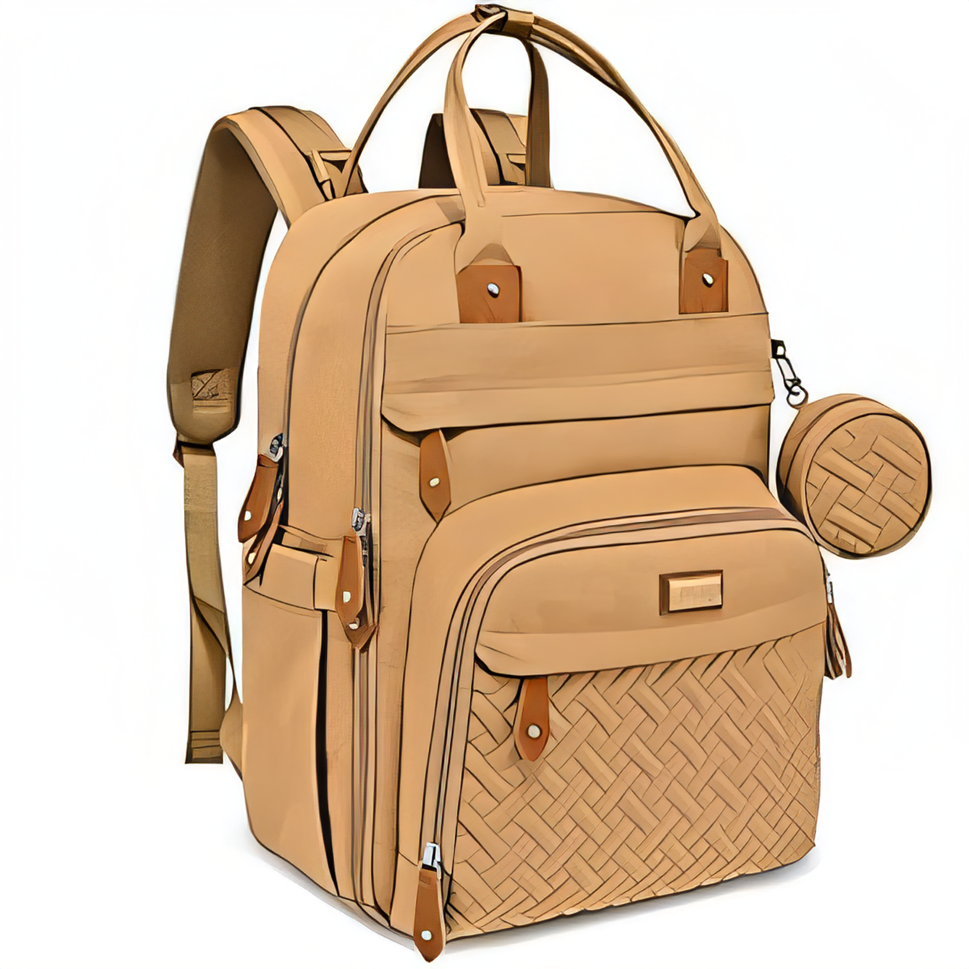 Baby Changing Bag Backpack with Changing Mat & Pacifier Holder, Large Multi-Pocket Nappy Organiser for Mum & Dad - Beige 42x21x31 cm