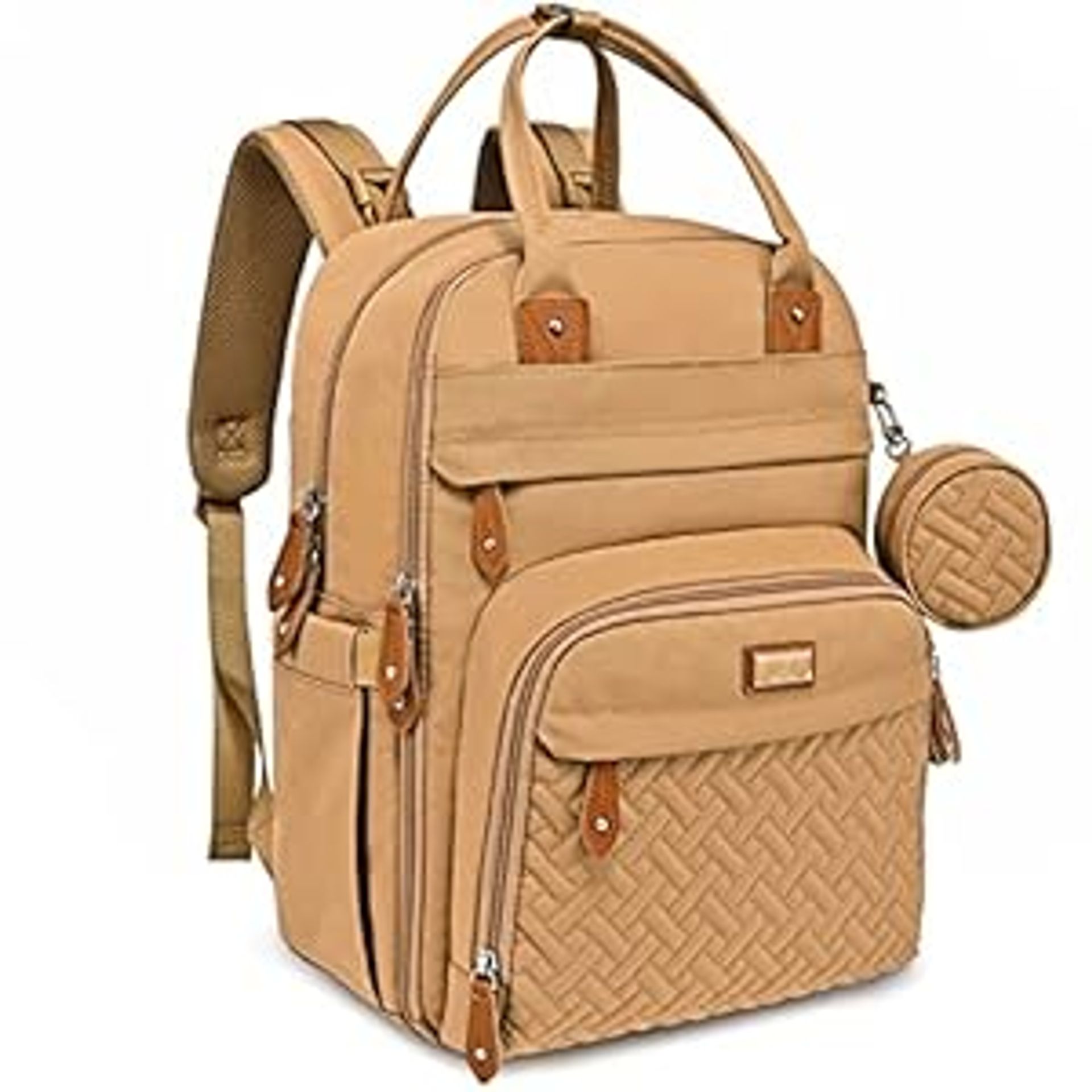 Baby Changing Bag Backpack with Changing Mat & Pacifier Holder, Large Multi-Pocket Nappy Organiser for Mum & Dad - Beige 42x21x31 cm