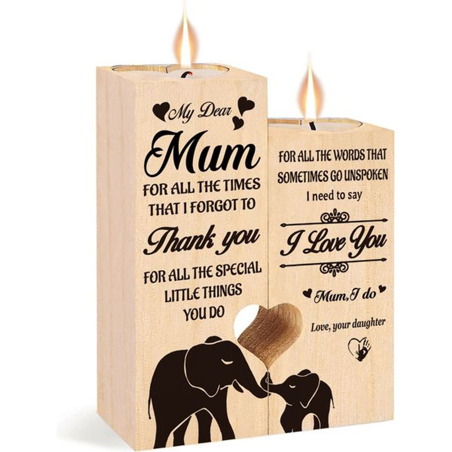 Heart-Shaped Wooden Candle Holder with Candle - Perfect Gift for Anniversaries & Birthdays
