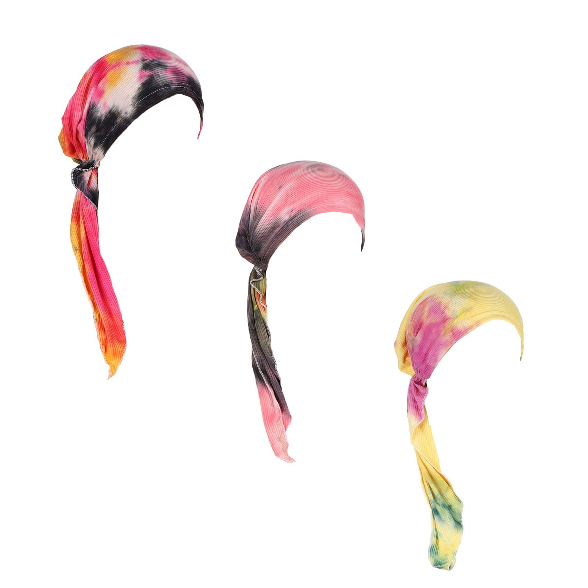 Stylish Pre-Tied Chemo Head Scarf Set for Women - 3 Pack Beanie Skull Caps, Medium, L23 Long Style