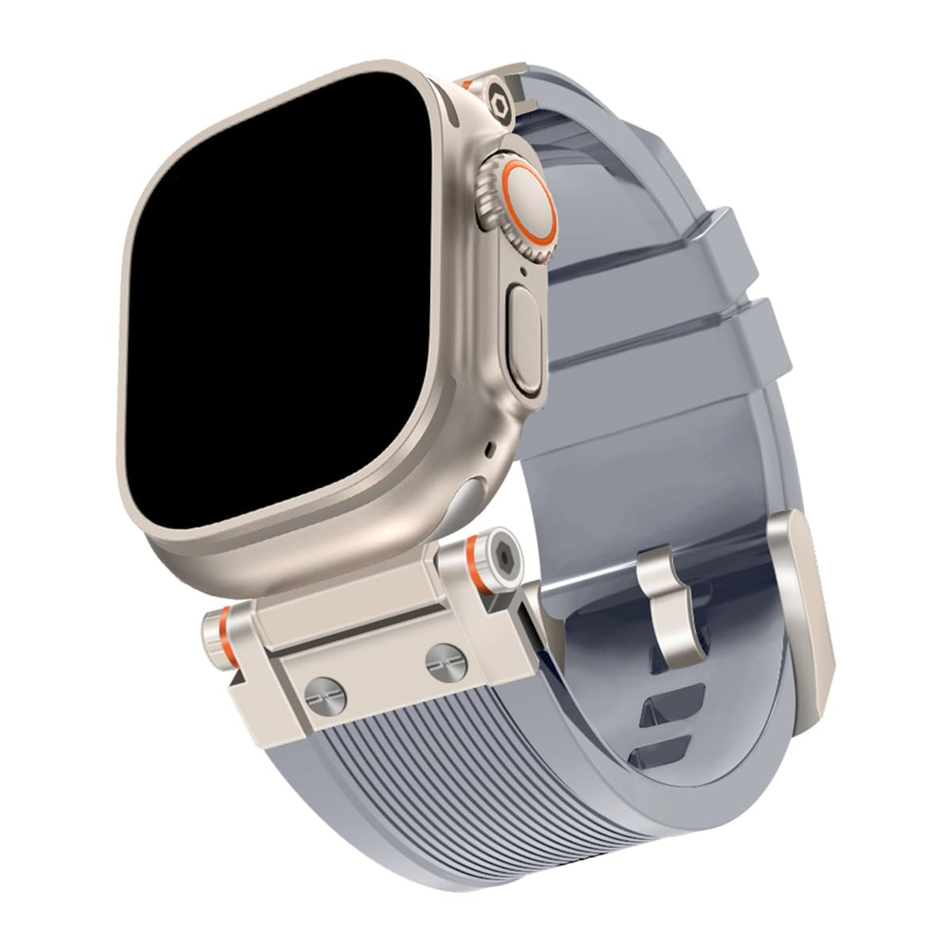 Durable Rugged TPU Sport Strap Compatible with Apple Watch Ultra 2/Series 9-1 Metal Connector Replacement Band - Grey 42-49mm