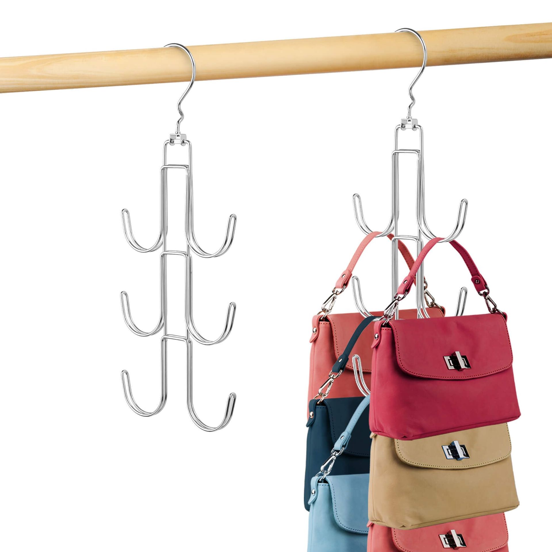 Space-Saving Silver Purse Hanger - 2 Pack Bag Organizer for Closet Storage