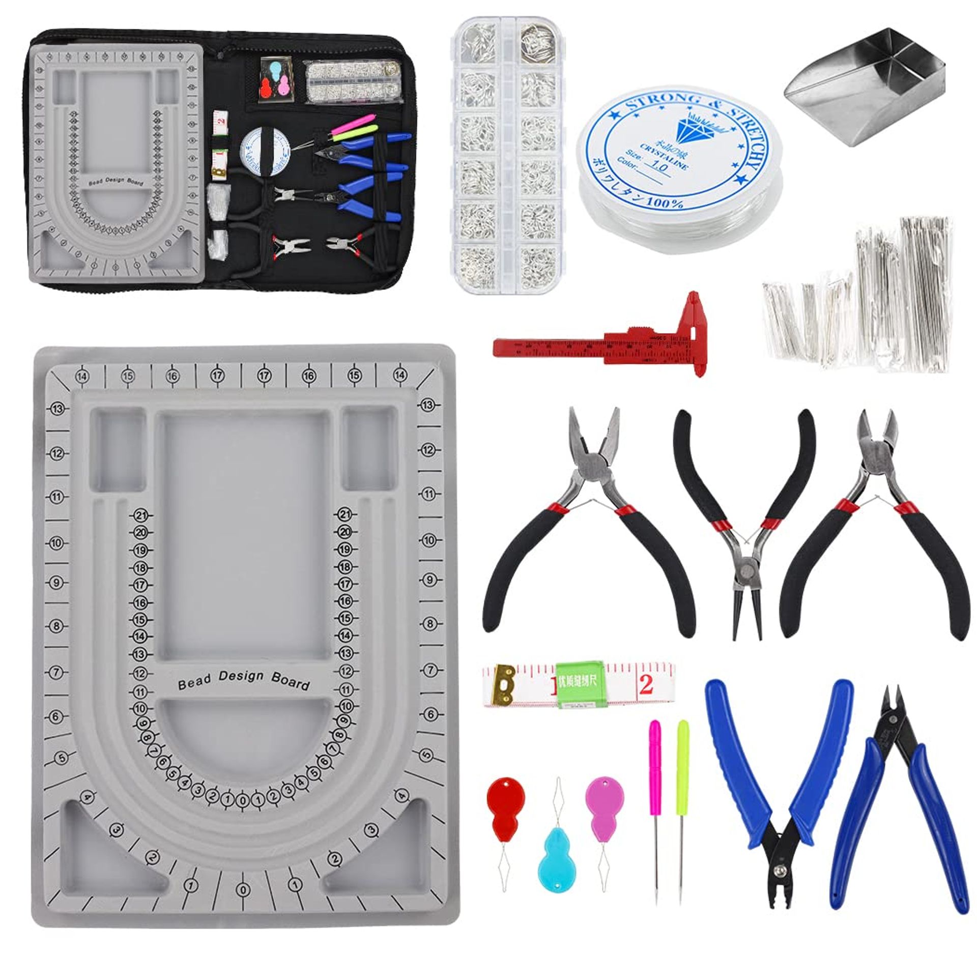 Bead Board and Tray Set for Jewellery Making with Pliers and Measuring Guides - Multicolour One Size