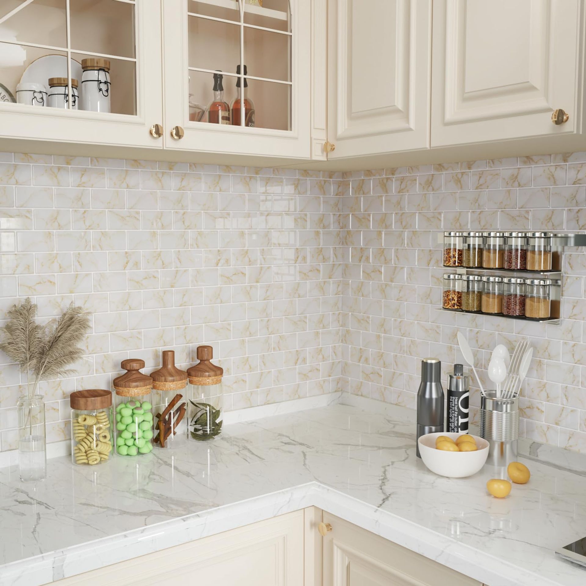 Marble Self-Adhesive 3D Wall Tiles - Waterproof Peel & Stick for Kitchen, Bathroom & Stairs 30.5cm x 30.5cm, 4 Pack