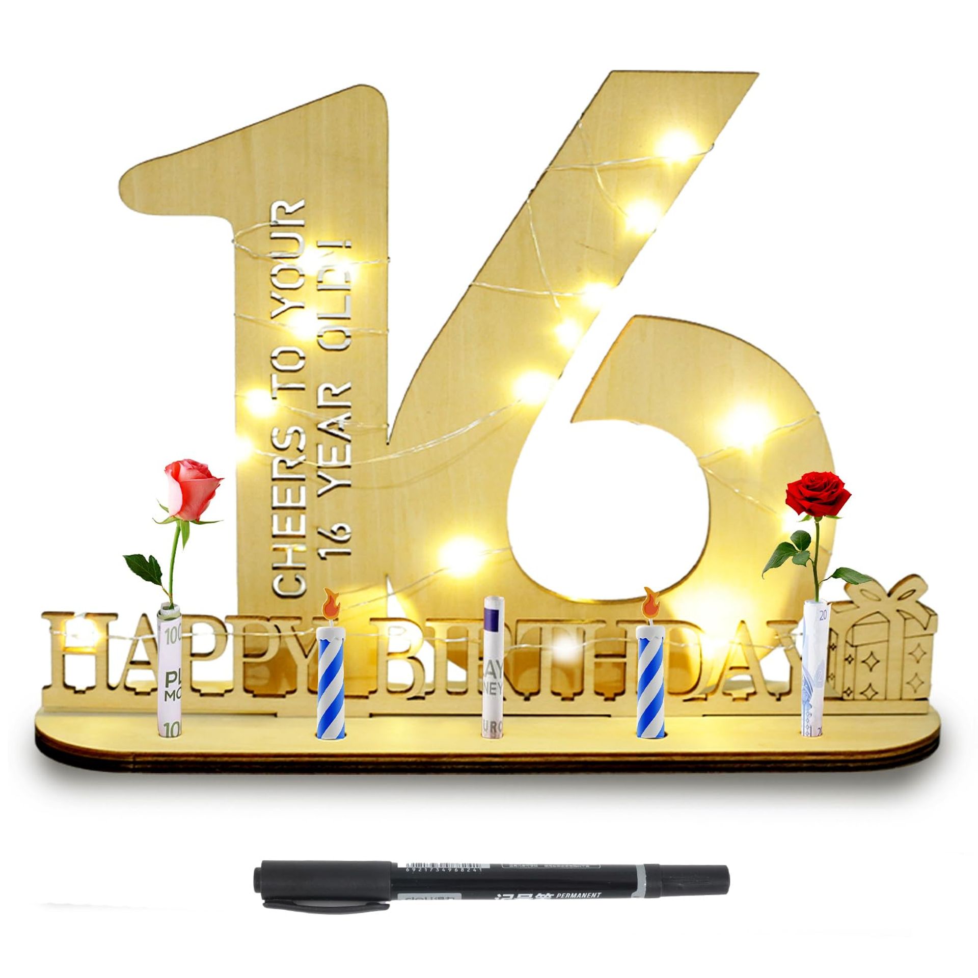 16th Birthday Signature Plaque with LED Lights & Pen - Personalised Keepsake Gift for Teens