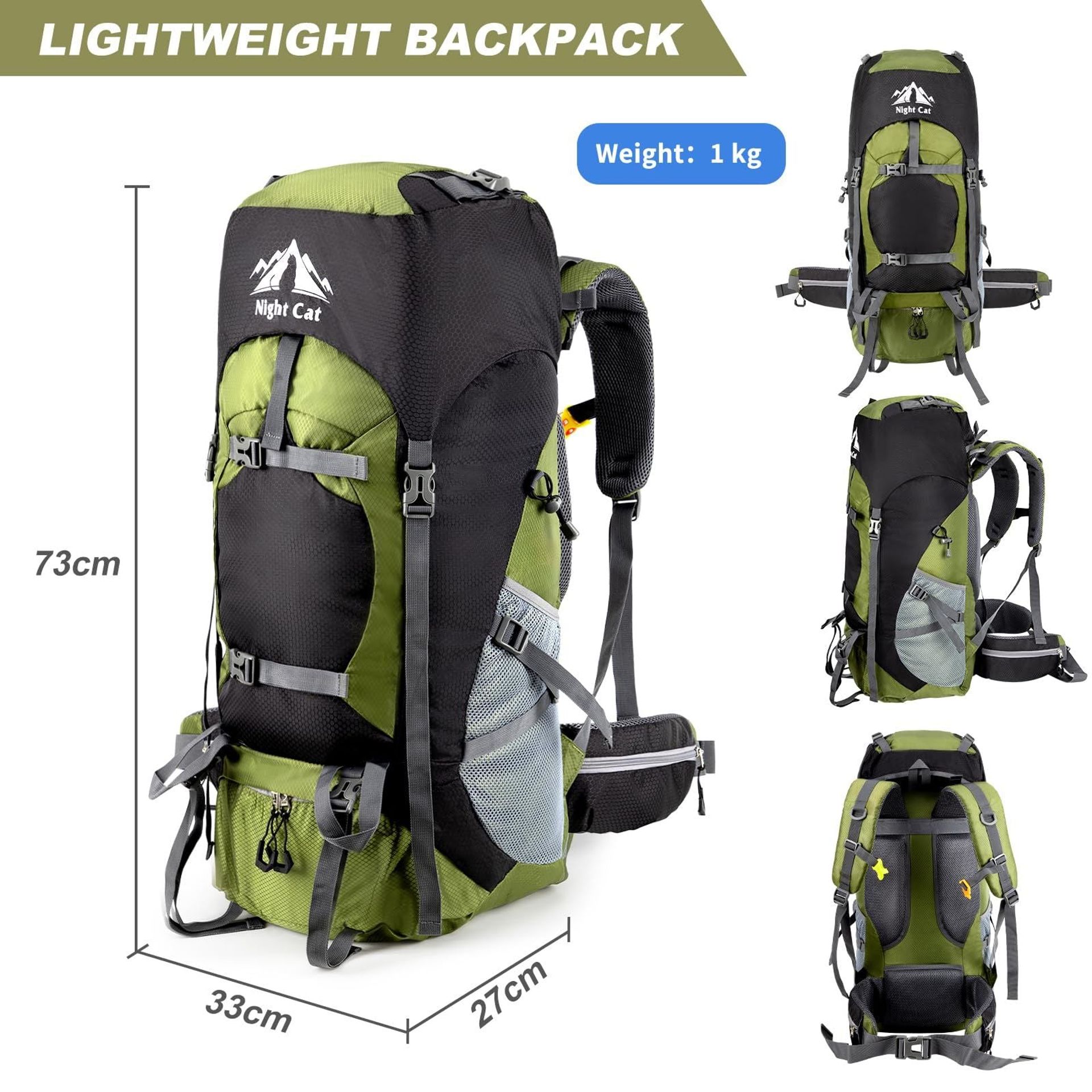Night Cat Hiking Backpack Rucksack Bag 70L Large For Men Travel Trekking