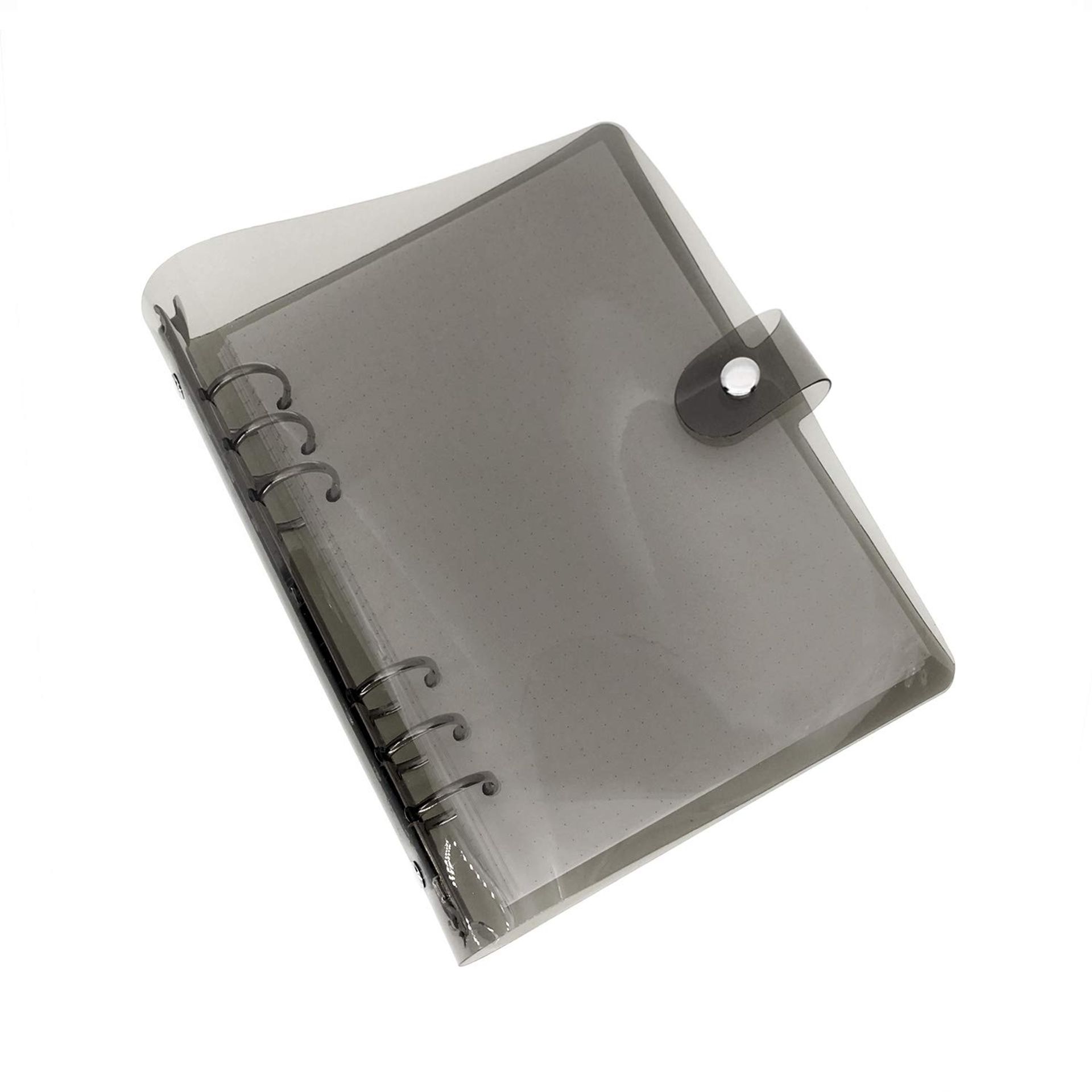 A6 A5 6-Holes Colorful PVC Cover Round Ring View Binder with Snap Button Closure File Folder (Black, A6 Combo)