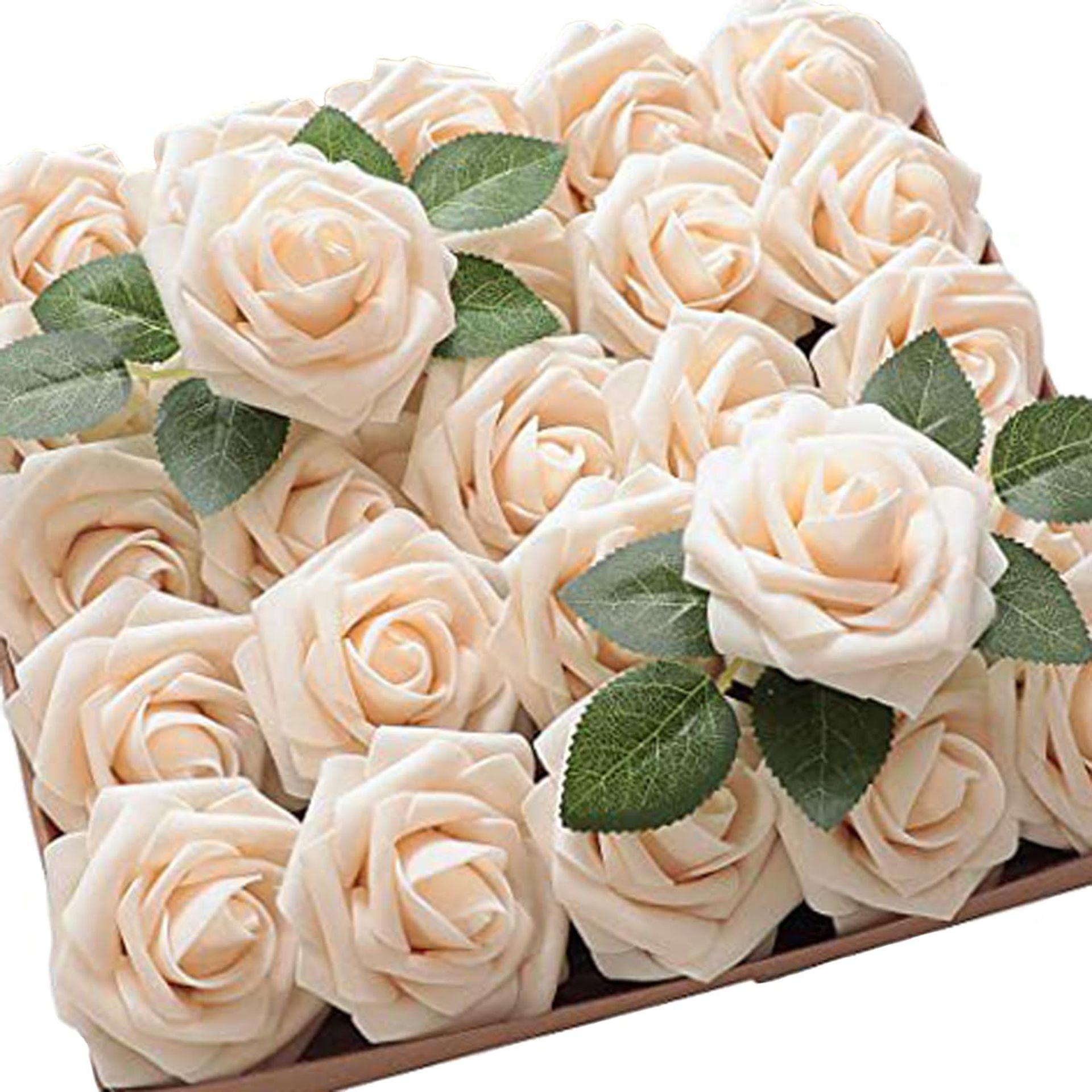 Haobase Rose Artificial Flowers, 25pcs Real Looking Fake Foam Roses For D