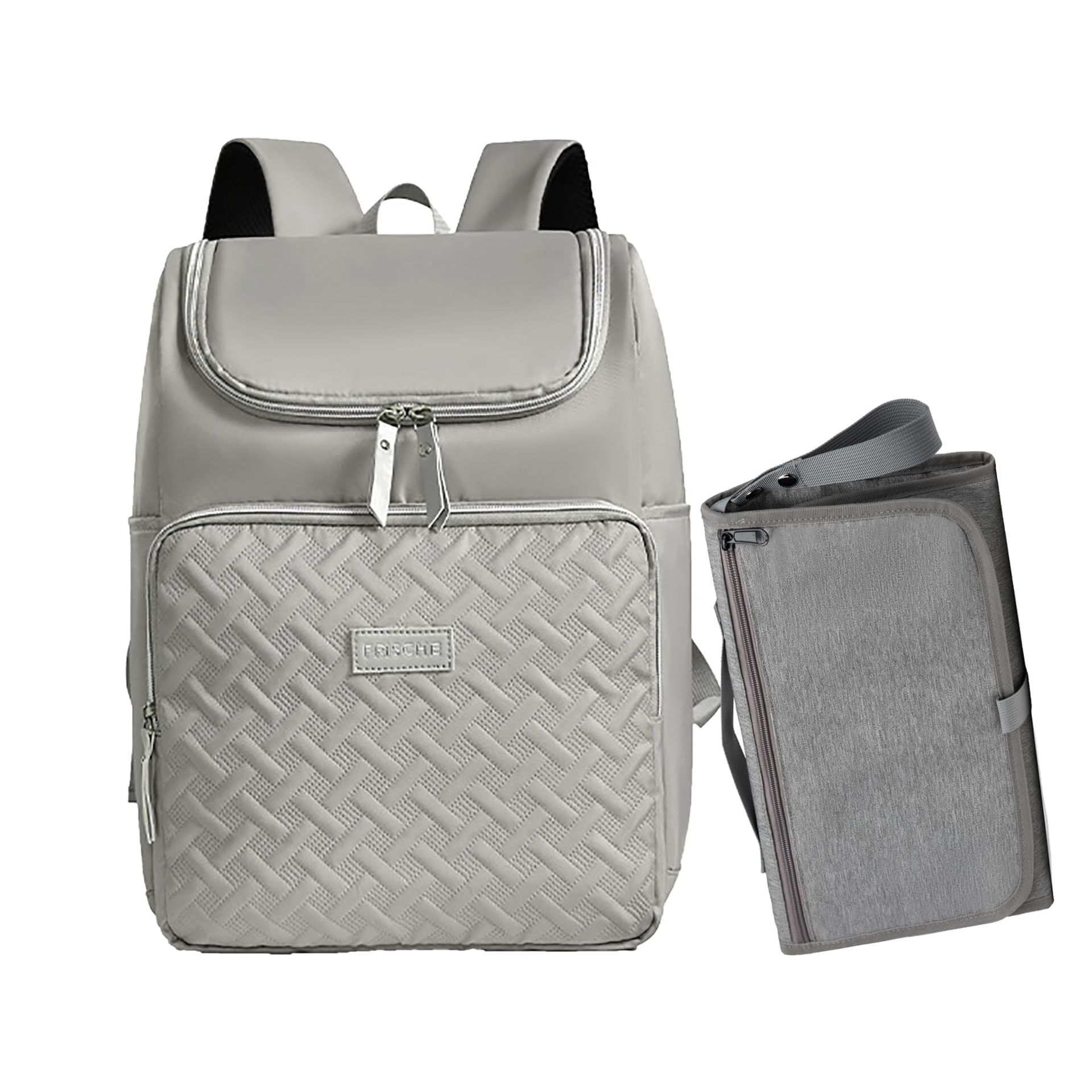 Baby Changing Backpack Multifunctional Nappy Bag with Insulated Pockets & Foldable Changing Mat - Grey M