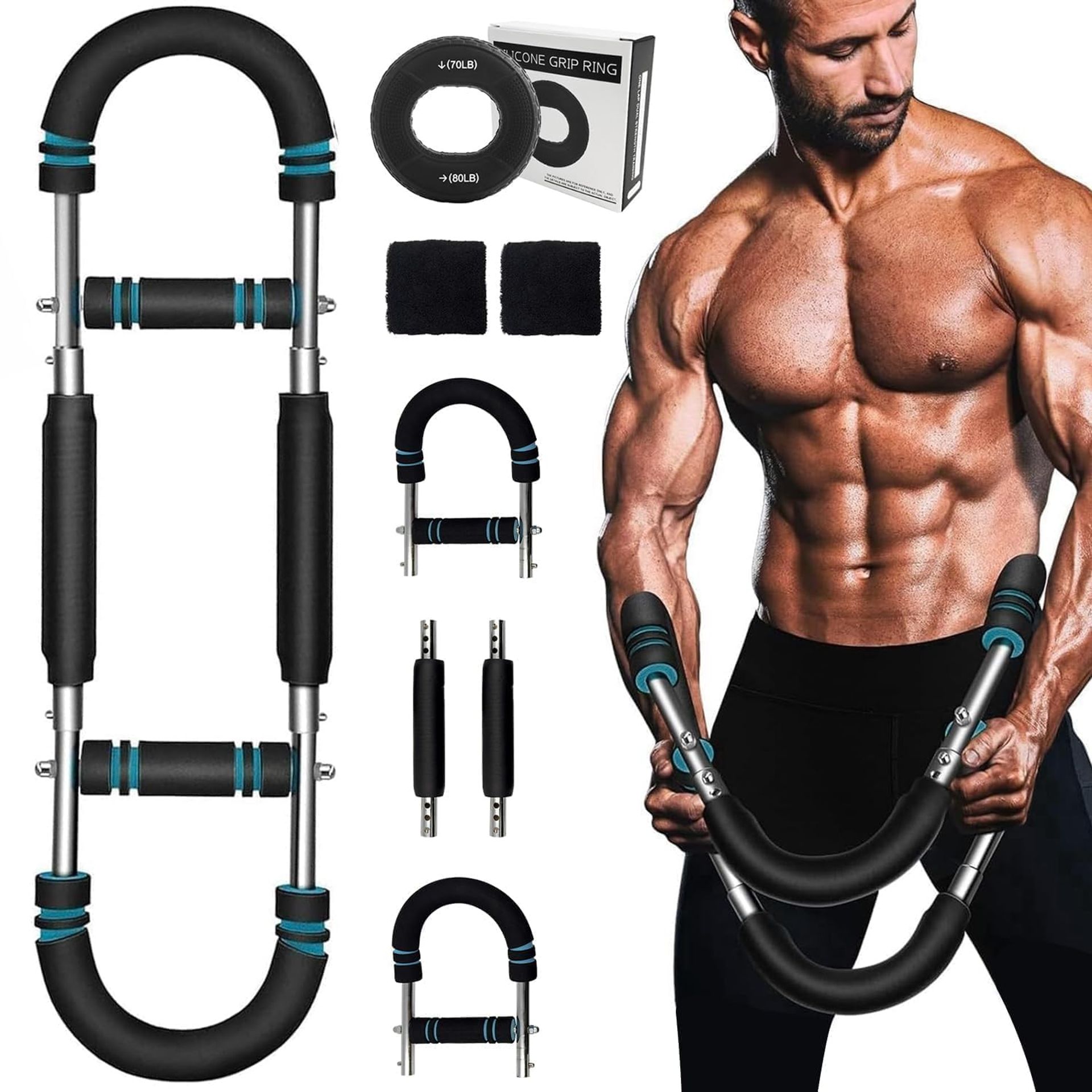 Adjustable Arm and Chest Exerciser 30–120lbs Upper Body Strength Trainer for Men – Blue Black L