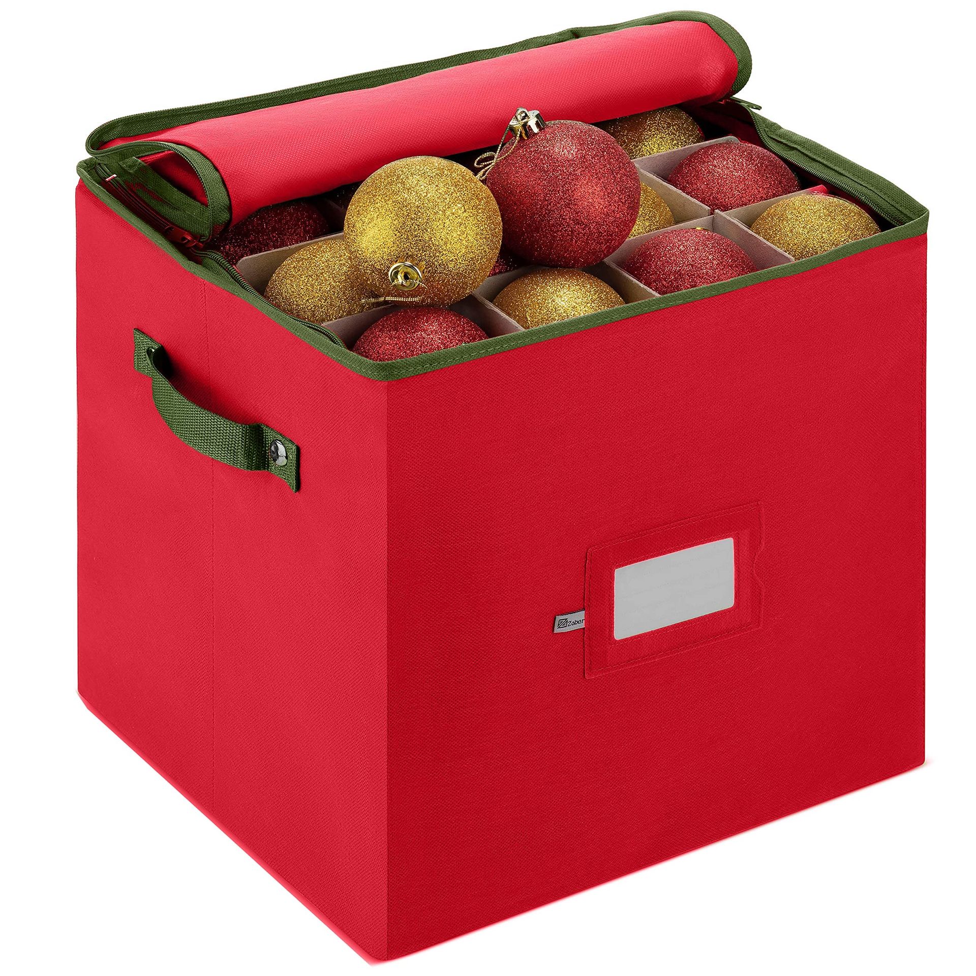 64-Compartment Christmas Bauble Storage Box with Dividers - Tear Proof & Zippered for Delicate Ornaments
