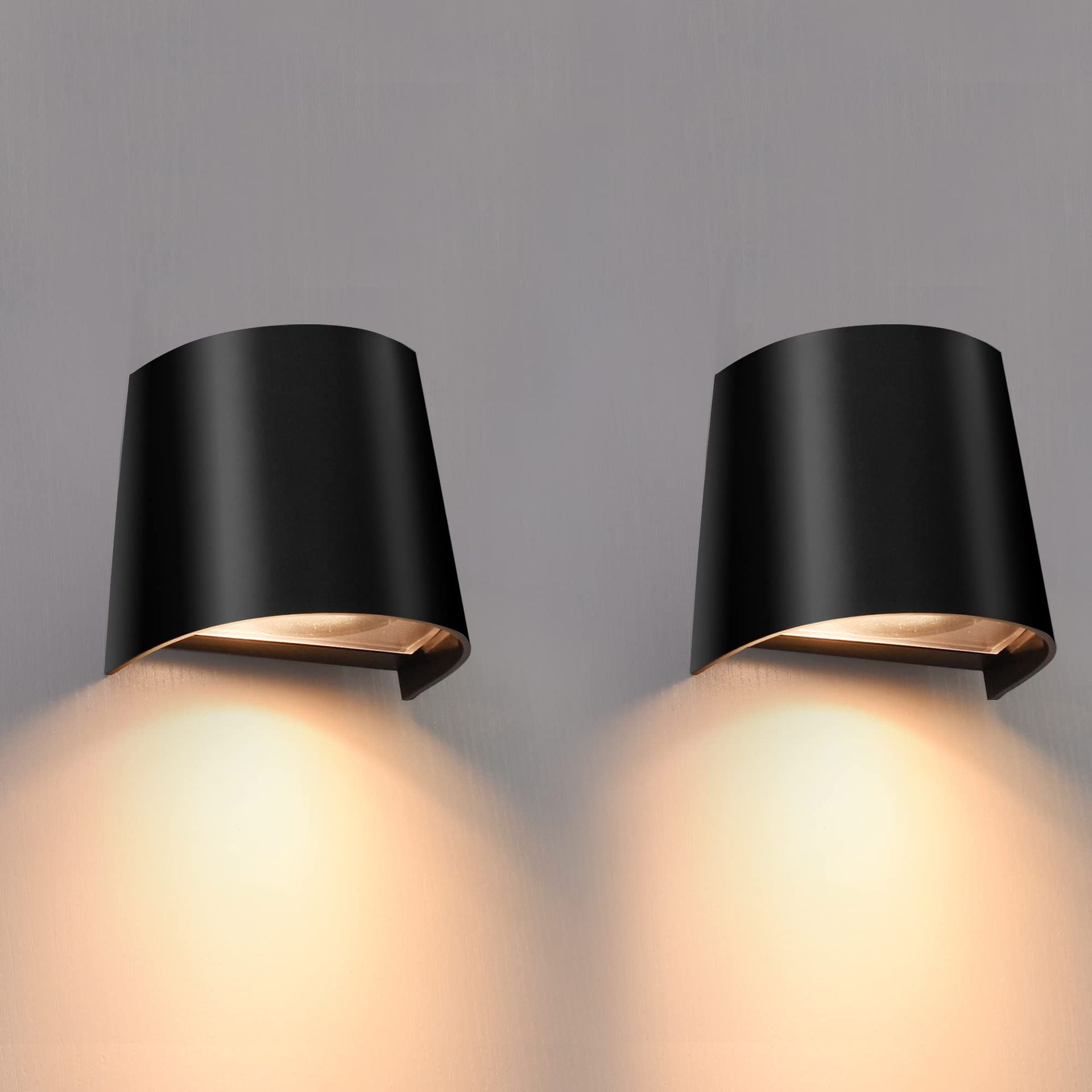 Outdoor Wall Lights 2 Pack Mains Powered, IP65 Waterproof Modern Down Wall Sconces for Patio, Porch, Garden - Matte Black