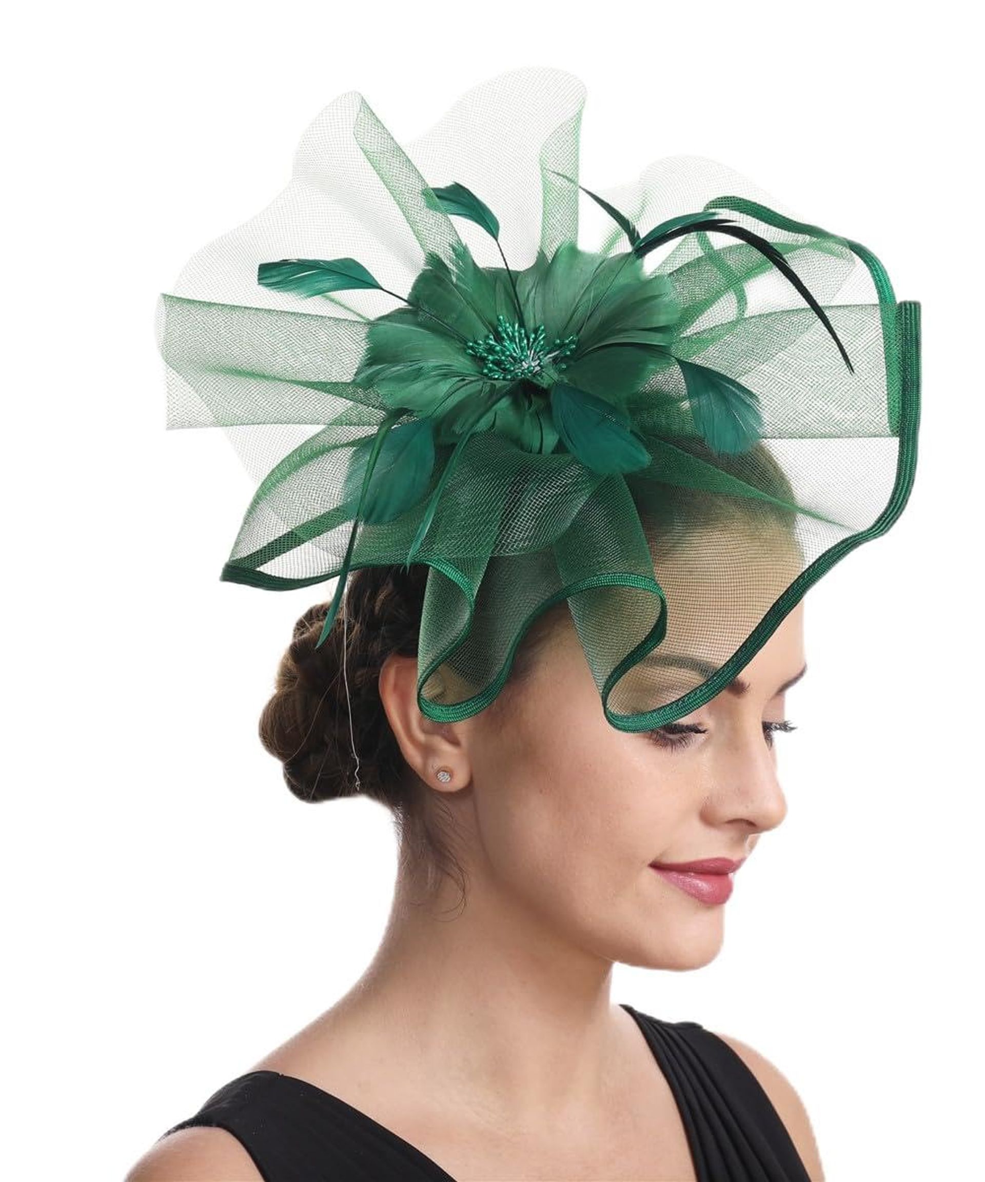 Fascinator Hat Feather Mesh Net Veil Party Hat Ascot Hats Flower Derby Hat with Clip and Hairband for Women (A2-Floral Mesh Fuchsia)
