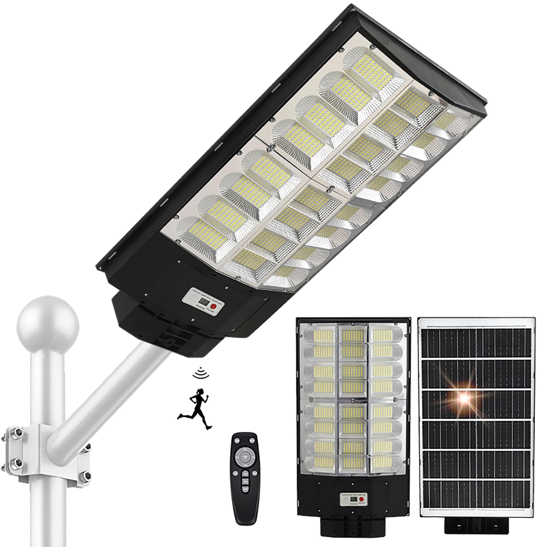 Solar Lights Outdoor 4200W Dusk to Dawn Flood Light with Motion Sensor IP66 Waterproof for Garden, Patio & Yard - Black BMW-012