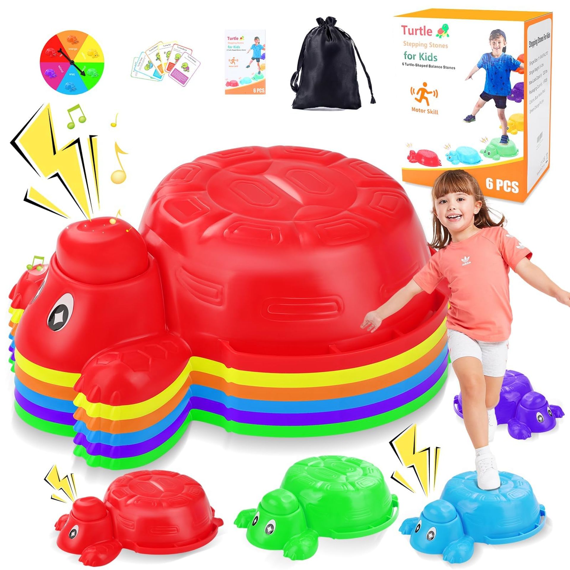 Kids Balance Stepping Stones Set 6 Pcs Non-Slip Obstacle Course Outdoor Indoor Play - Multicoloured