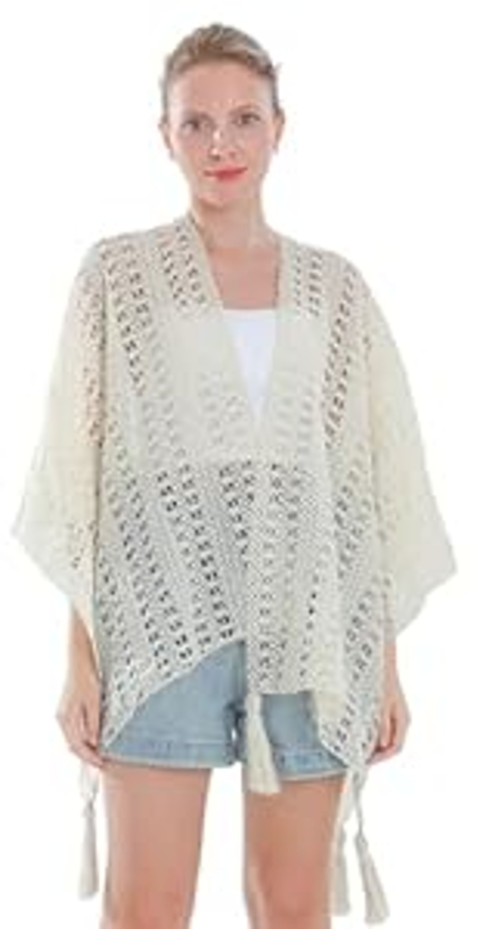 Women's Vintage Ethnic Style Poncho Shawl Wrap - Colourful Striped Open Front Cardigan Coat