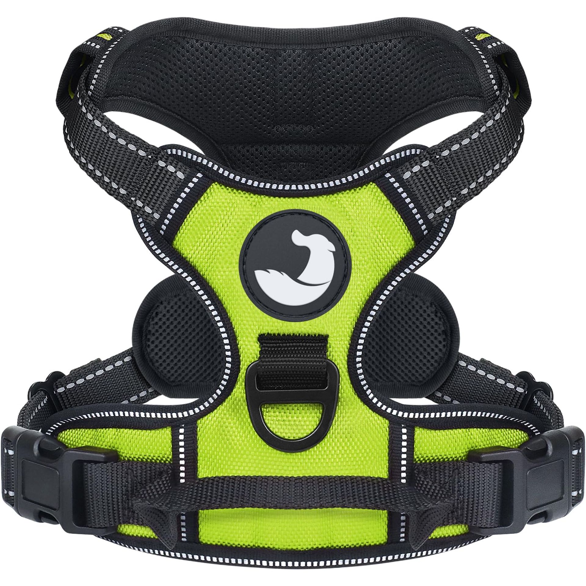 No Pull Dog Harness with 2 Leash Clips, Adjustable Reflective Design, Easy Control Handle, Large, Green