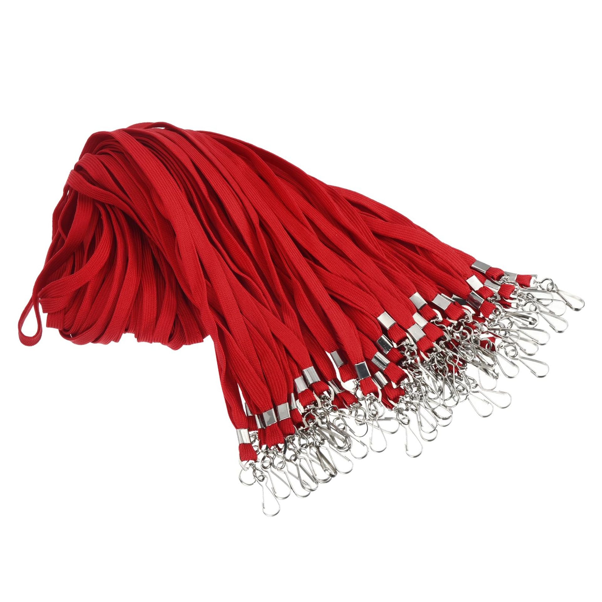 Bulk Lanyards 47cm, 100 Pack Durable Neck Straps with Clip for ID Cards, Keys, Badges, Phones & Name Tags - Red