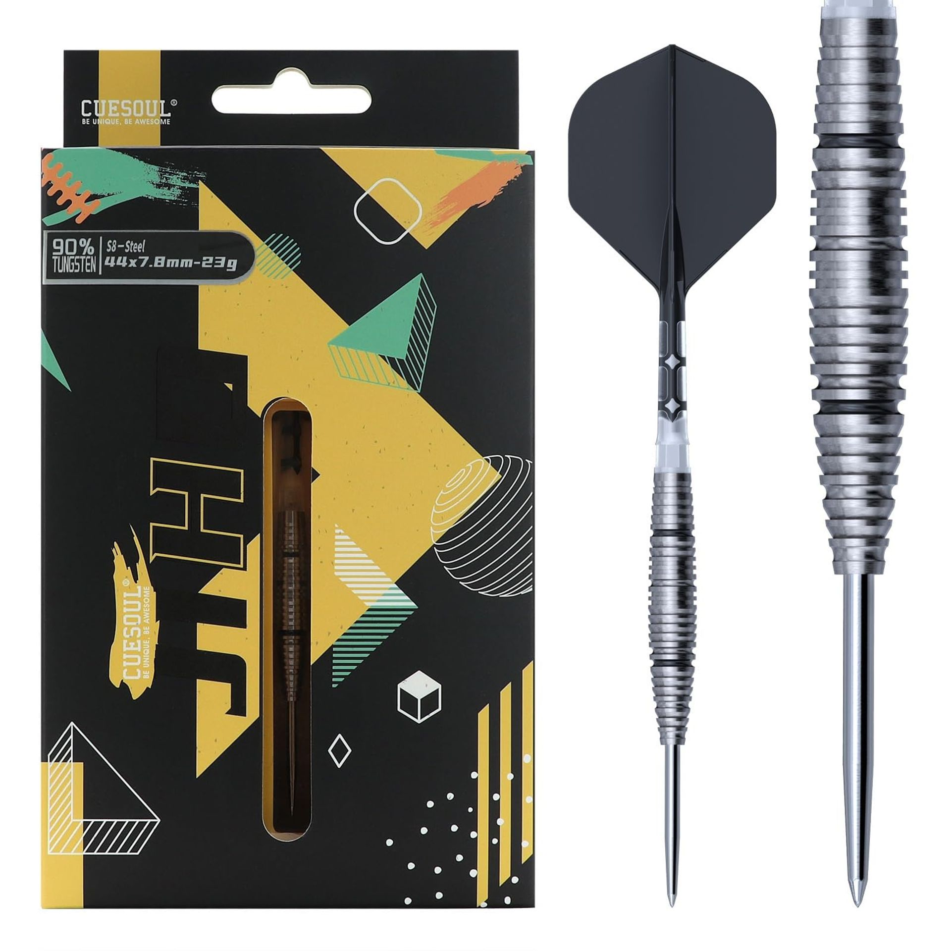 Steel Tip Tungsten Dart Set 90% Precision Grip with ROST T19 Flights - JIHO 23g S8