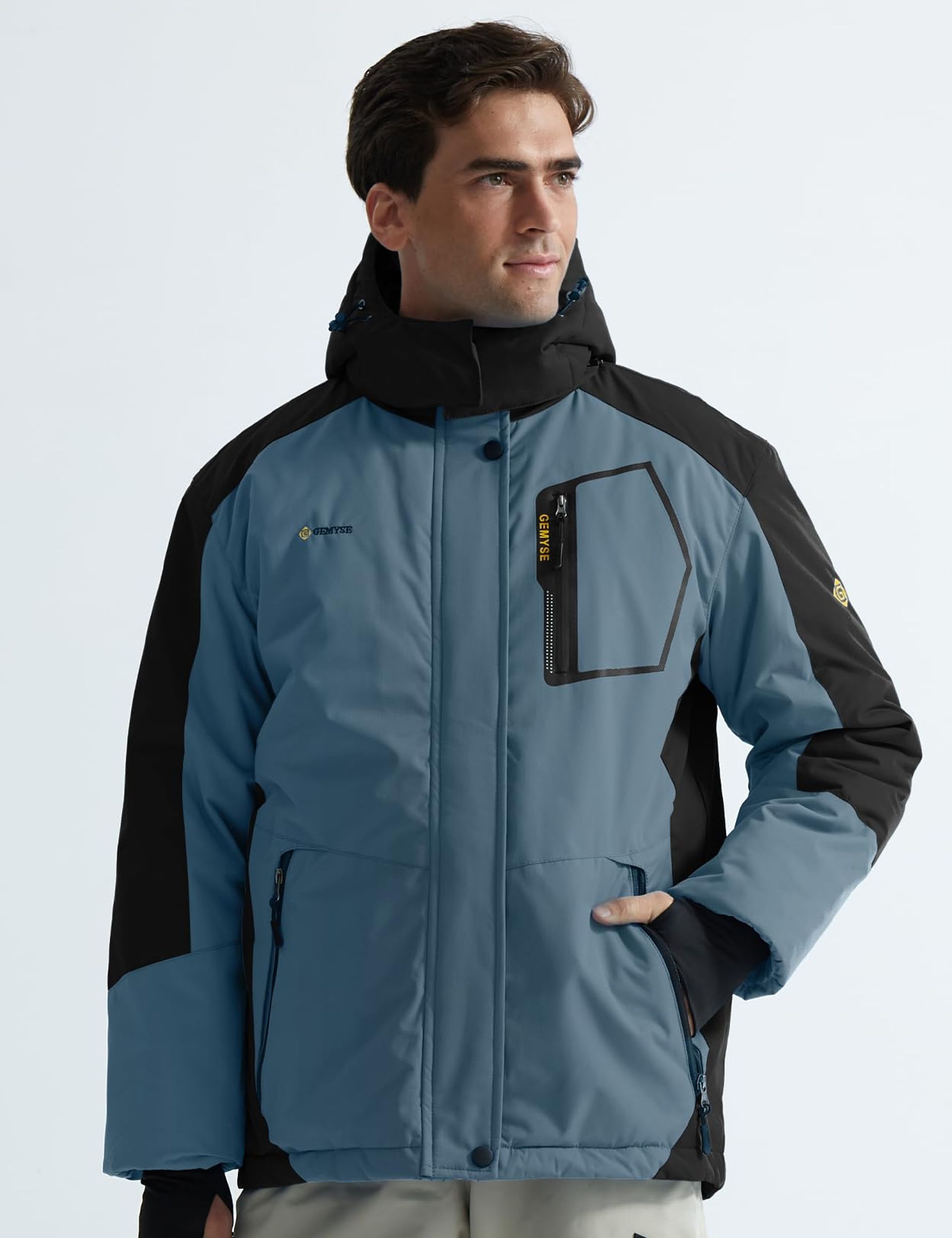GEMYSE Ski-jack voor heren, waterdicht, winddicht, gevoerd, winterjas met capuchon, voor sport, vrije tijd, outdoor, M