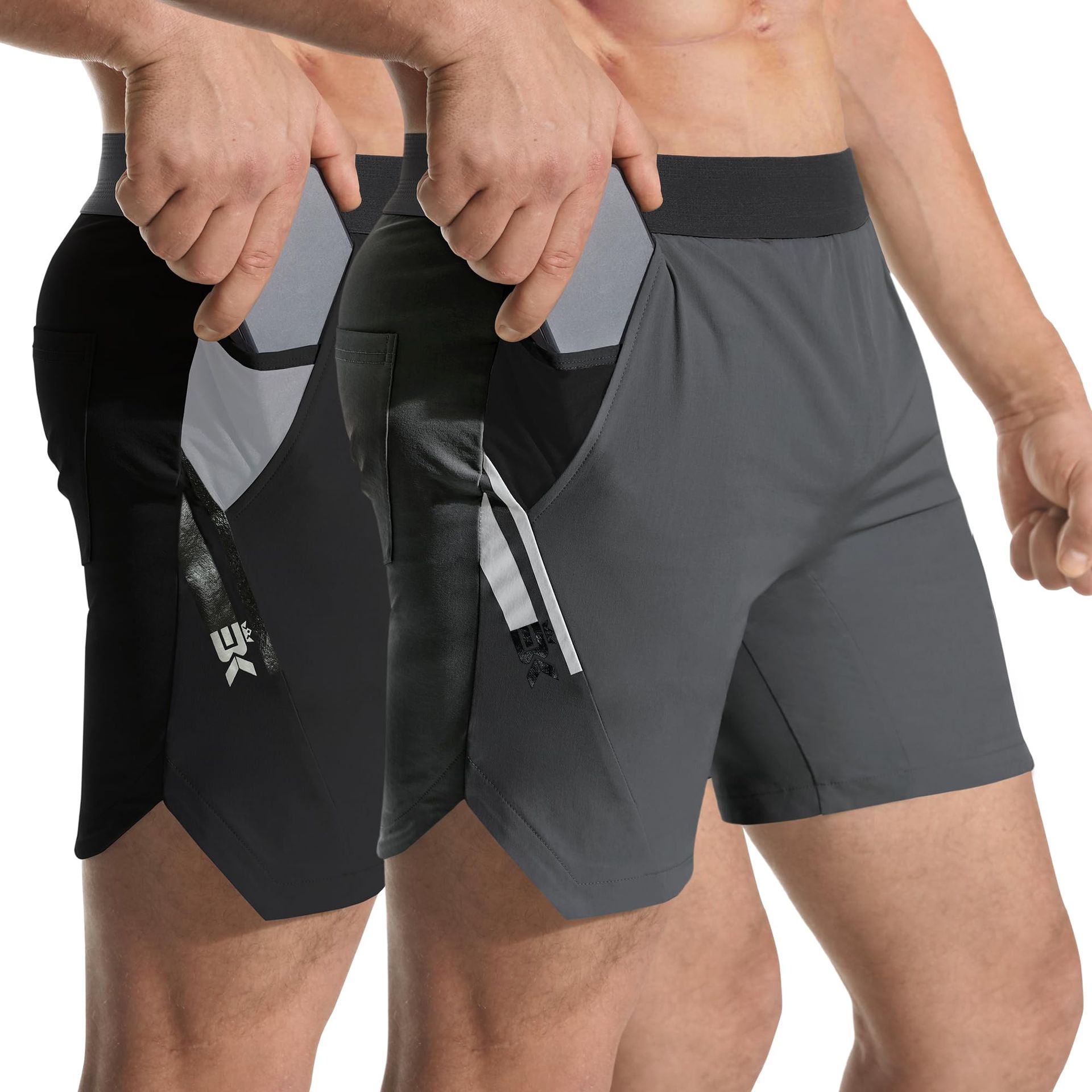 Men’s 5-Inch Lightweight Gym Running Shorts Quick-Dry Sports Training with Pockets - Black+Dark Grey Large