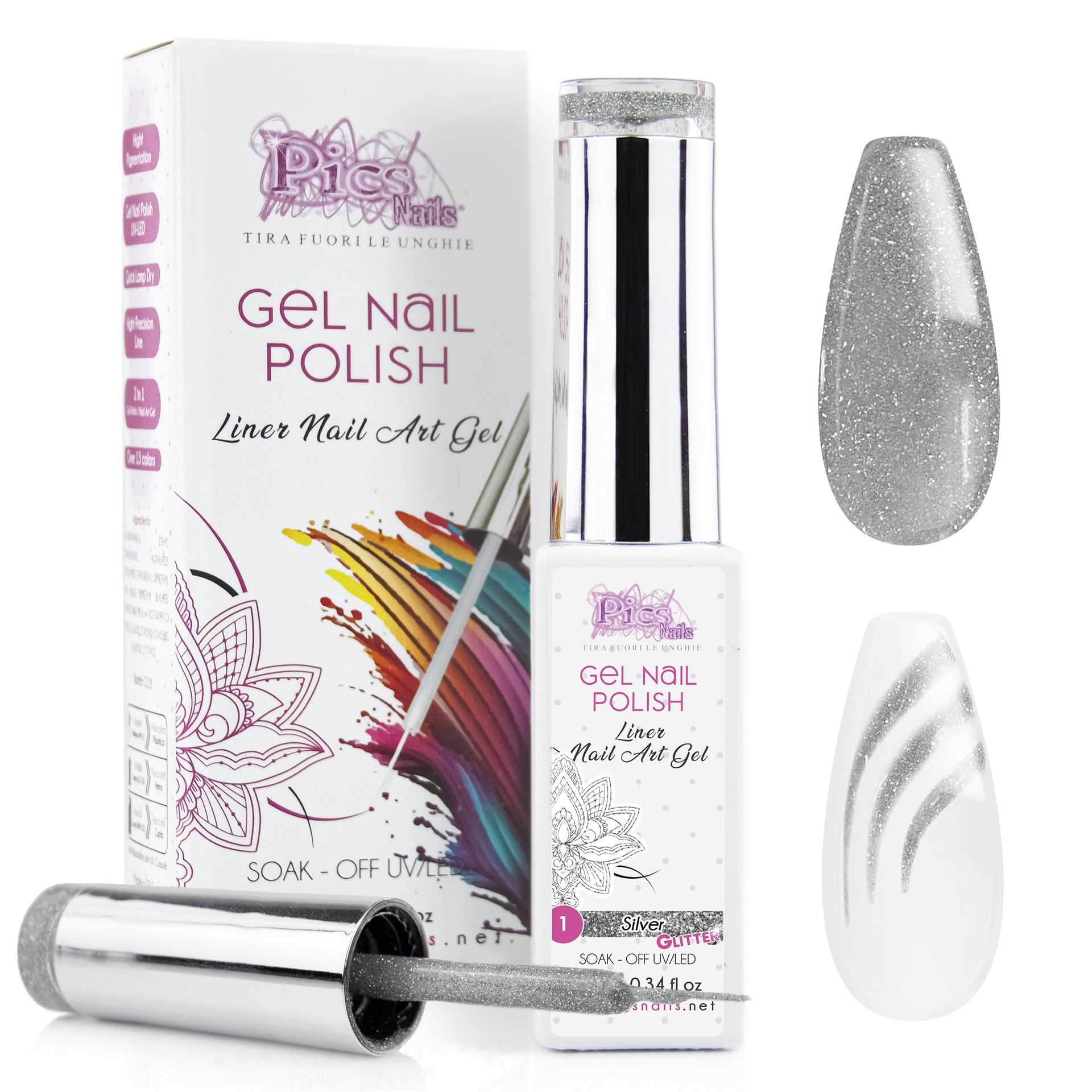 Silver Glitter Gel Nail Polish 10ml for Nail Art & French Manicure - High Precision Brush