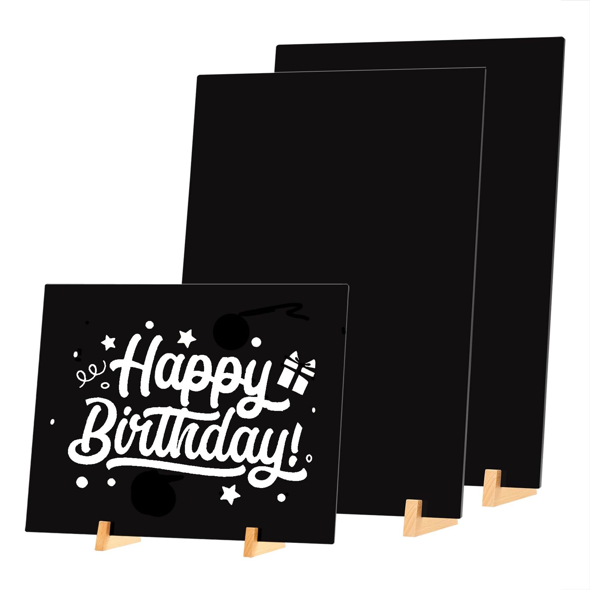 Table Top Mini Chalkboard Signs Set of 3 with Wooden Base for Menus, Messages, Weddings & Events - Black A5