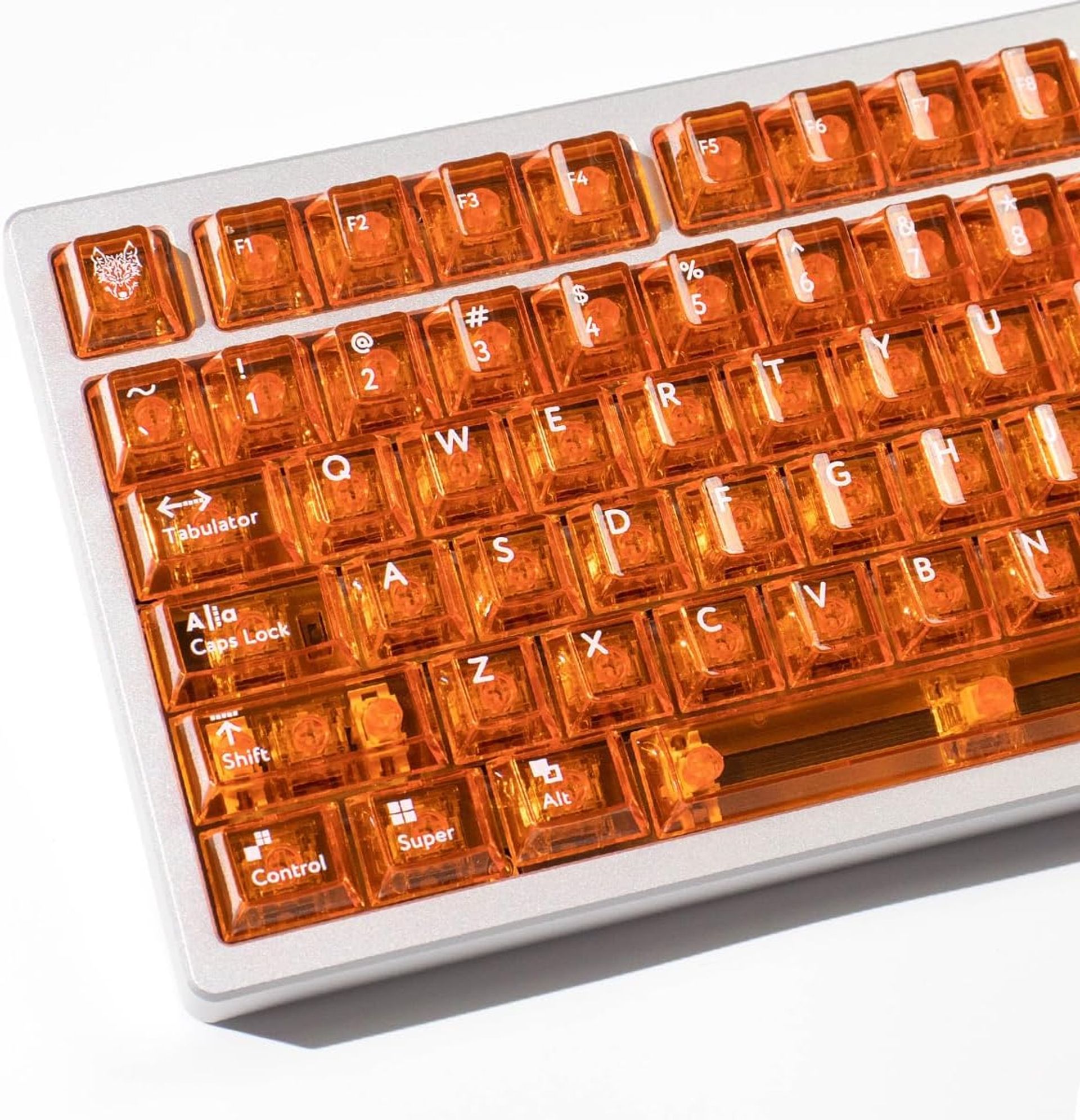 Crystal Clear Keyboard Keycaps 114-Key Cherry Profile Compatible with MX Switches - Orange Clear