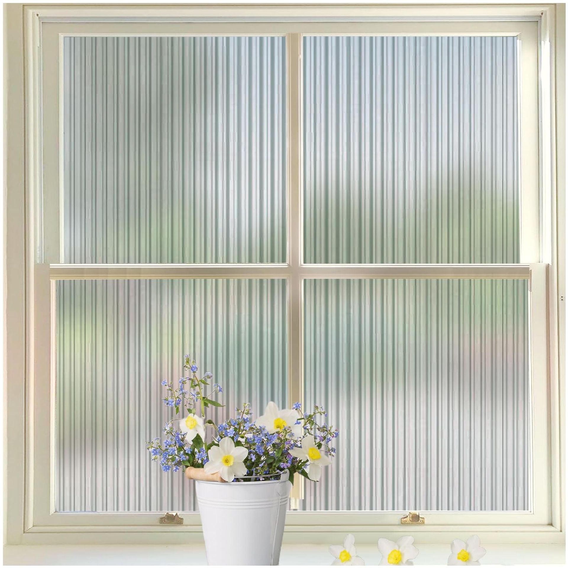 Reeded Glass Opaque Privacy Window Film, Anti-UV Static Cling, 44.5 x 200cm - No Glue, Easy Install
