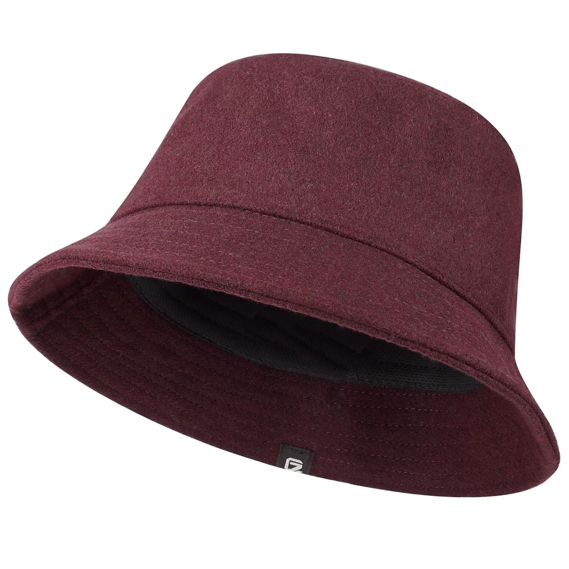 Winter Wool Bucket Hat - Warm, Soft & Packable Unisex Fisherman Cap in Wine Red