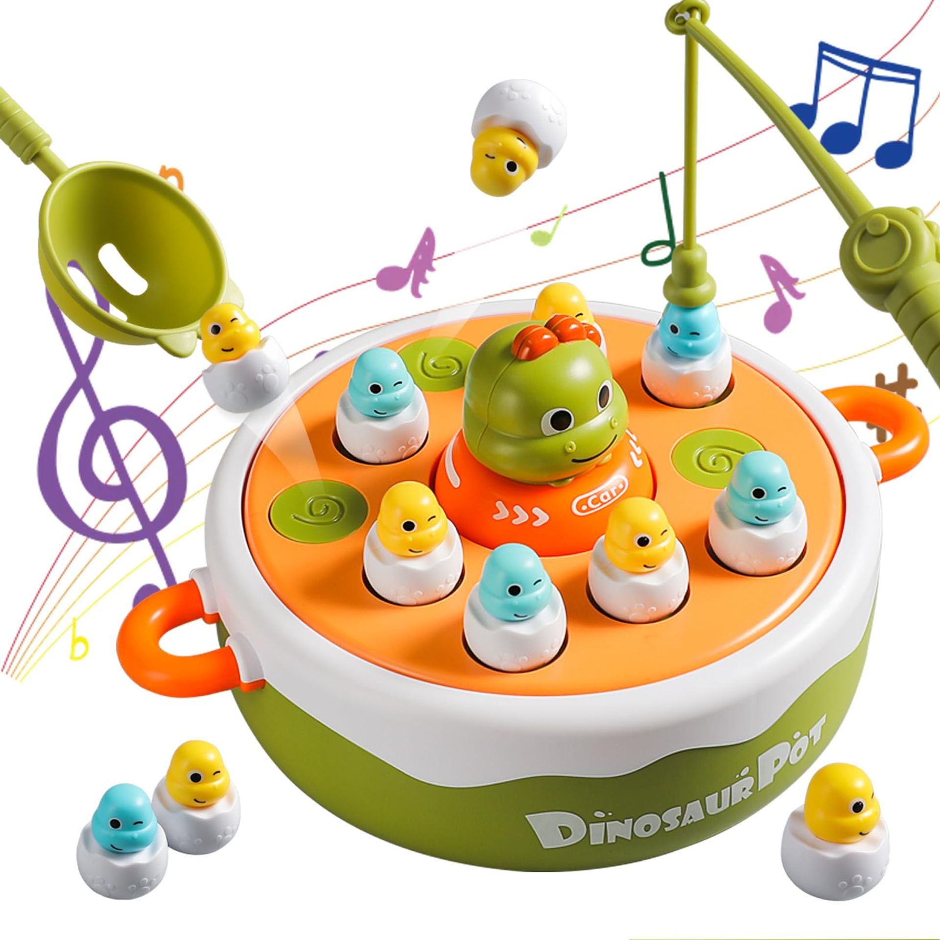4-in-1 Dinosaur Board Games for Kids with Fishing, Tic Tac Toe & Music Turntable