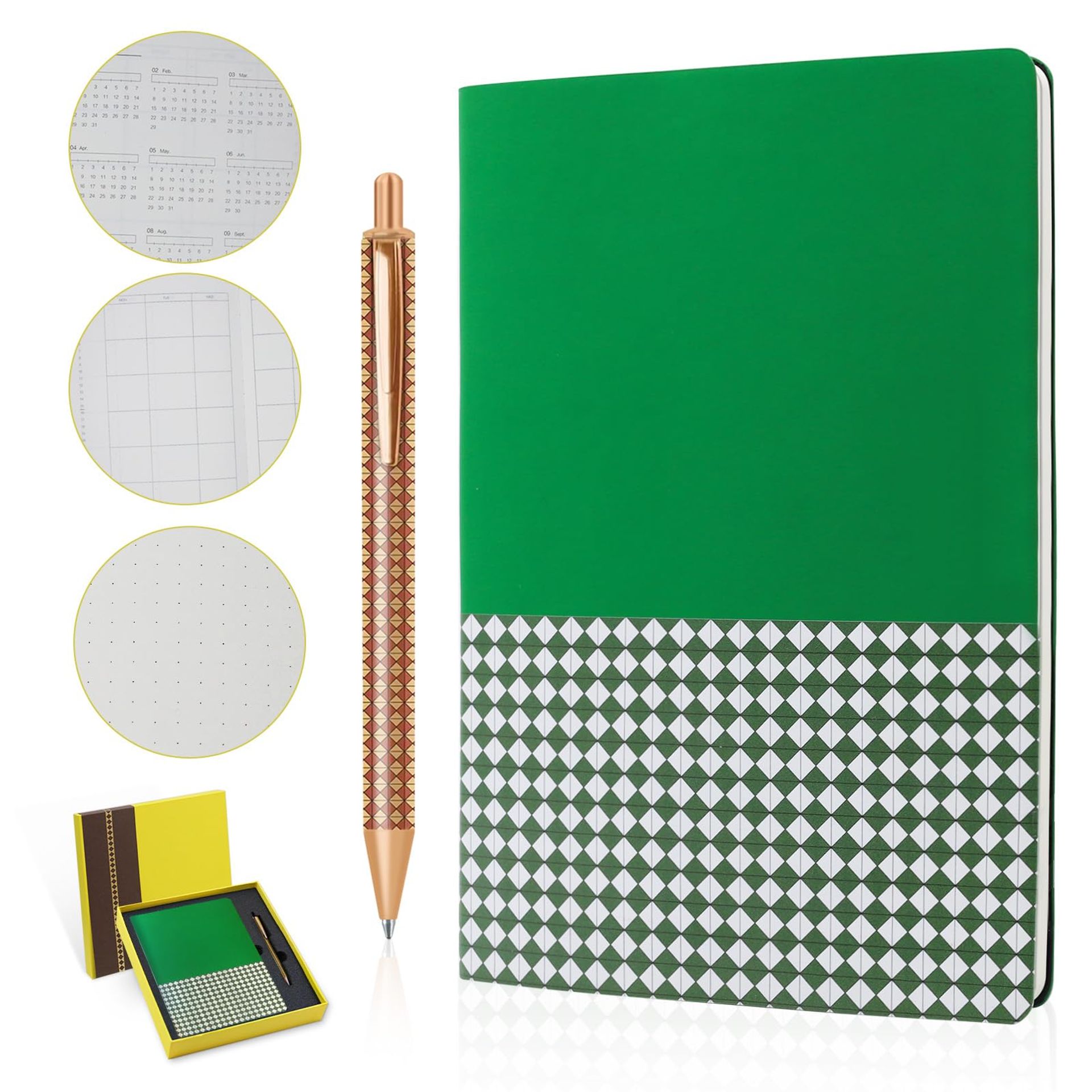 A5 Leather Journal Notebook with Pen & Gift Box, Dotted Paper, Weekly Planner for Work & Home