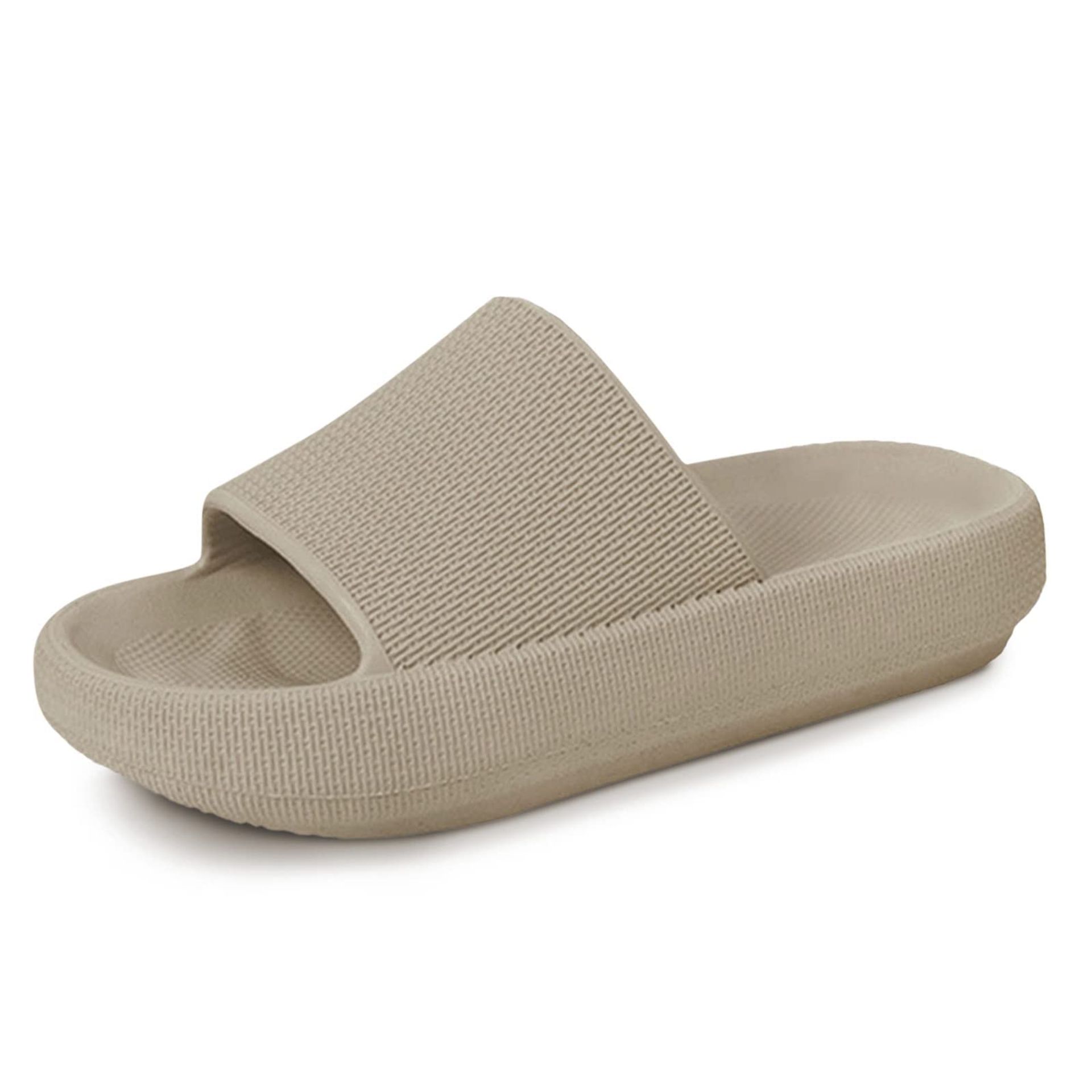 Men's and Women's Quick Drying Non-Slip Pillow Slides Beach Pool Slippers - Dark Khaki UK 7/7.5