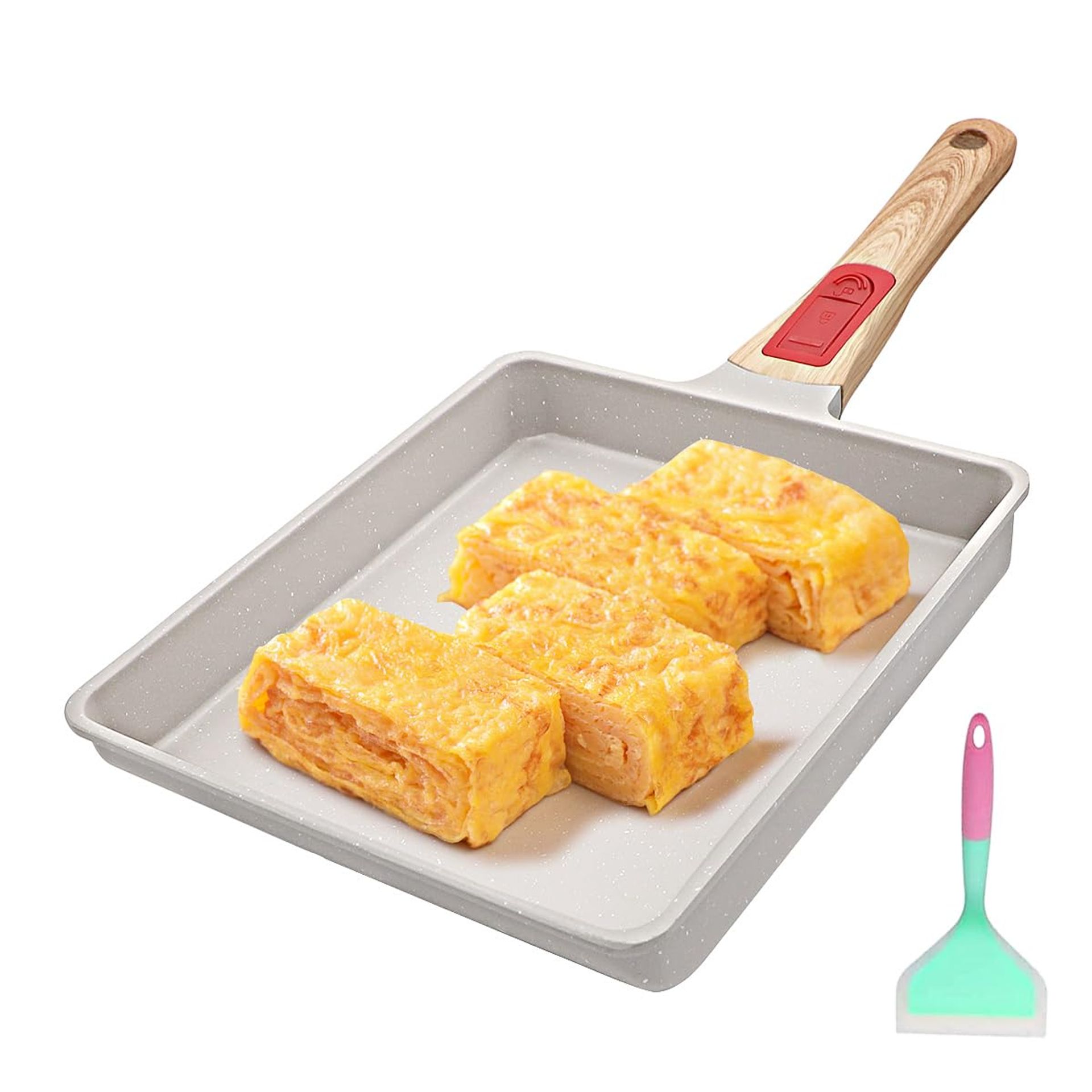Japanese Omelette Pan Nonstick with Detachable Handle, Oven Safe Tamagoyaki Egg Roll Pan 23x21 cm - White - Spring Refresh
