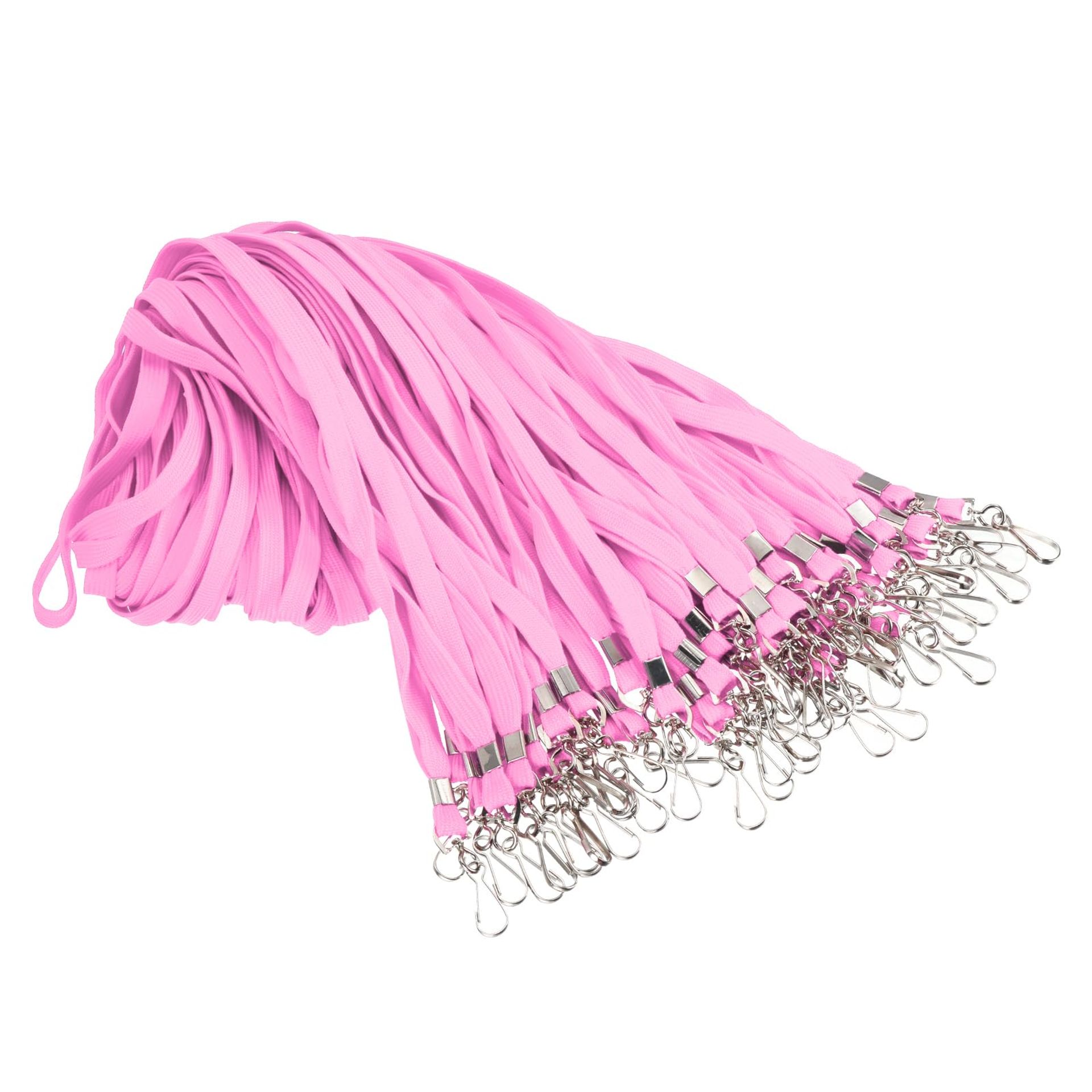 100pcs Bulk Lanyards with Clip for ID Badges, Keys, Cards & Phones - Durable 47cm Neck Straps in Pink
