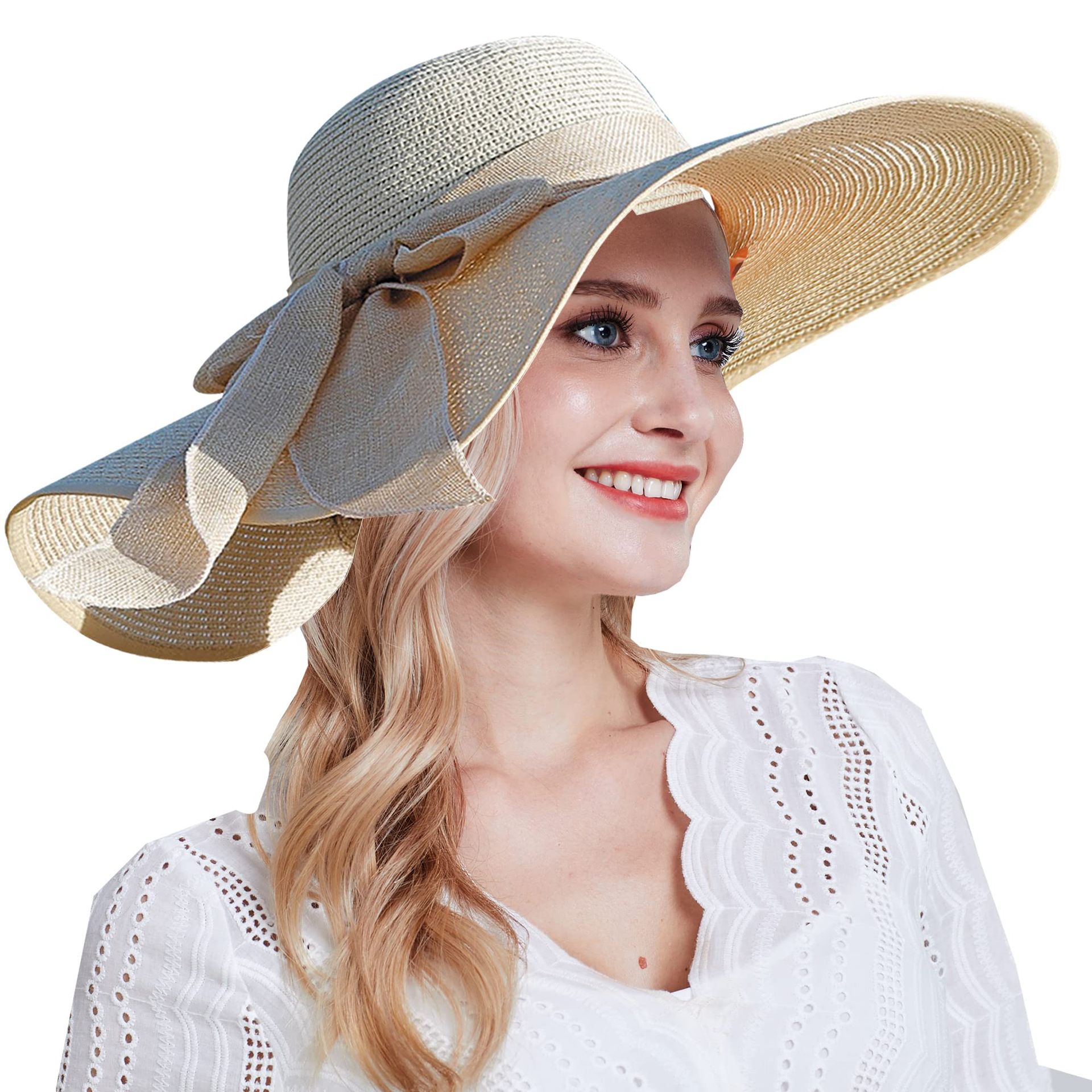 Women's 5.5" Big Bowknot Straw Sun Hat - Floppy, Foldable & UPF 50+ Protection