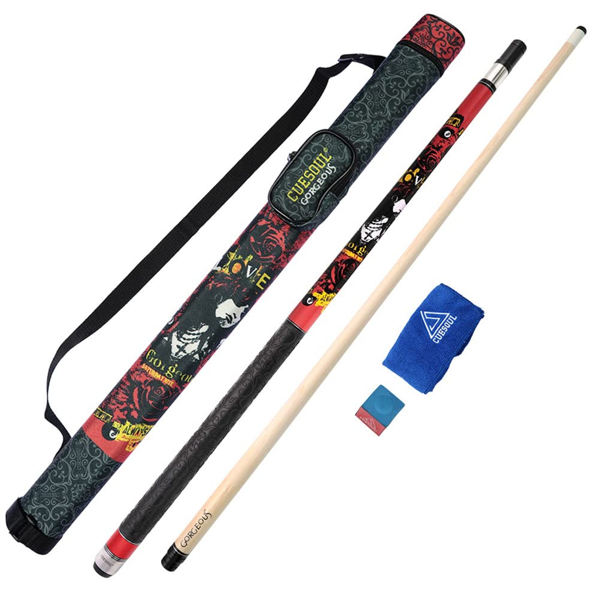 58in 19oz Pool Cue Stick with 13mm Tip – Sleek Red Design for Precision Play