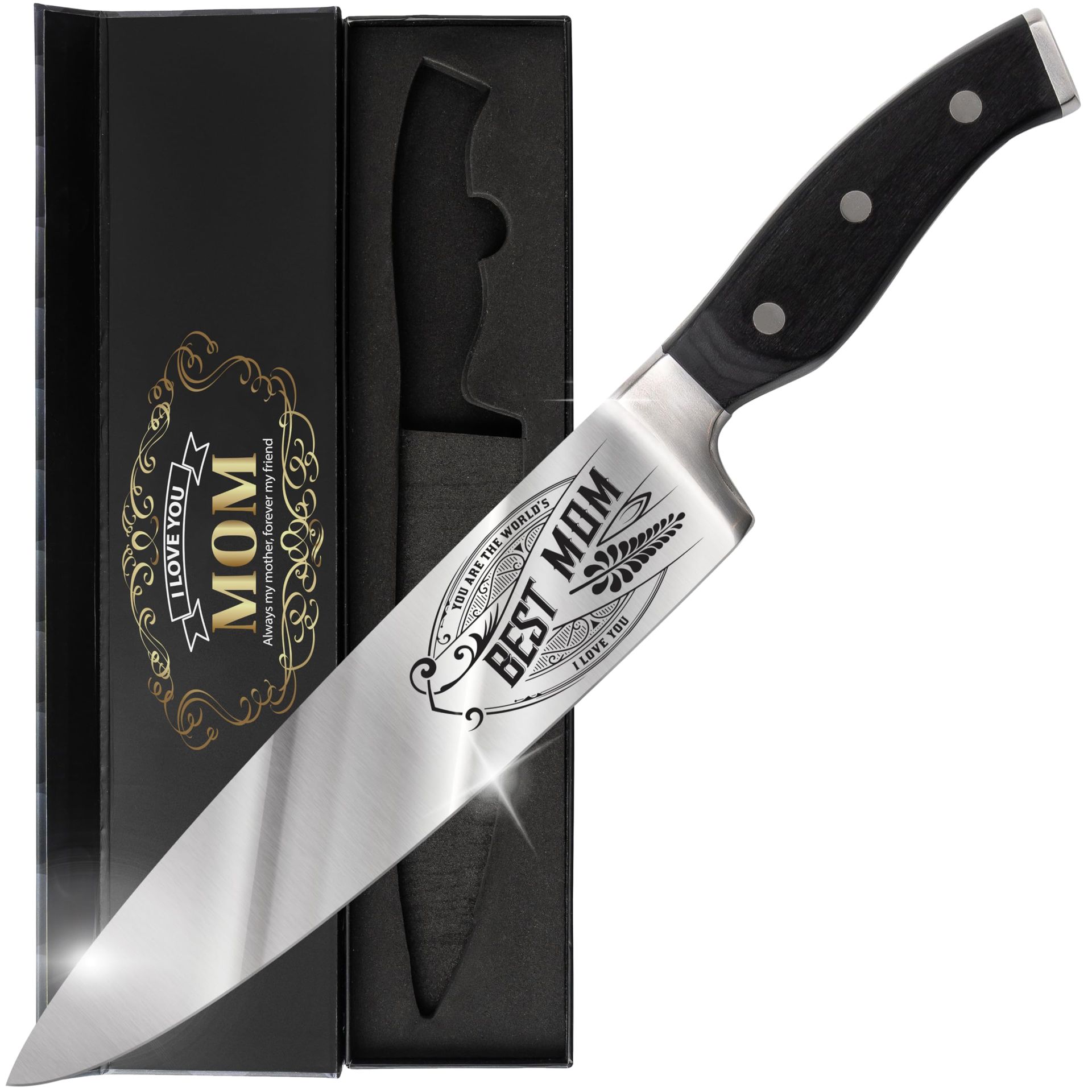 Best Mum Chef Knife Gift 8in Stainless Steel with Pakka Wood Handle – Ideal Birthday, Christmas & Mother's Day Present