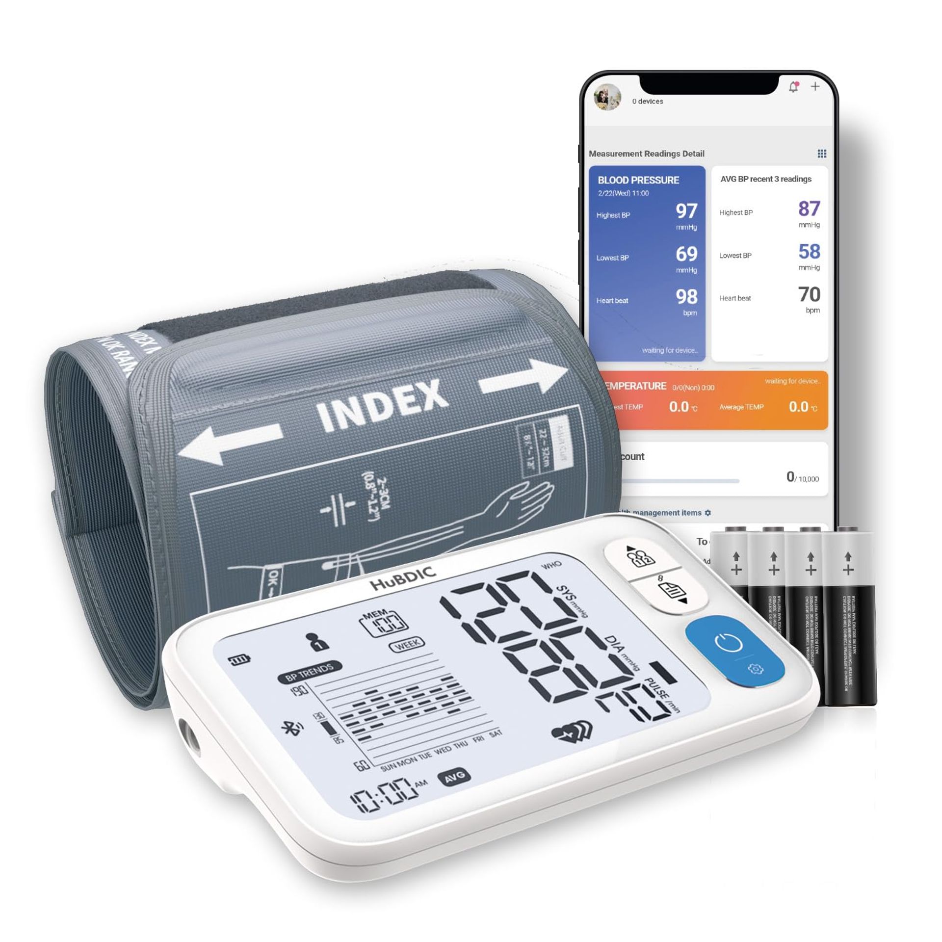 Automatic Blood Pressure Monitor Digital Upper Arm BP Machine with Bluetooth Connectivity, 3 User Memory & Large Adjustable Cuff - White Standard