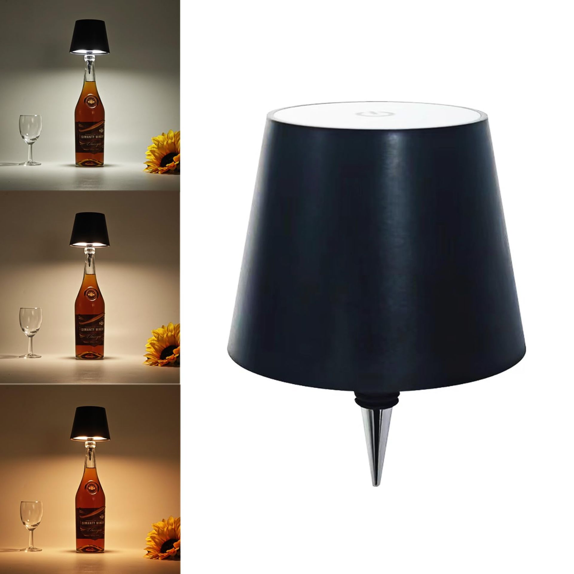 LED Wireless Bottle Light, 3 Colour Dimmable Wine Bottle Lamp, Rechargeable Touch Lamp for Home Decor