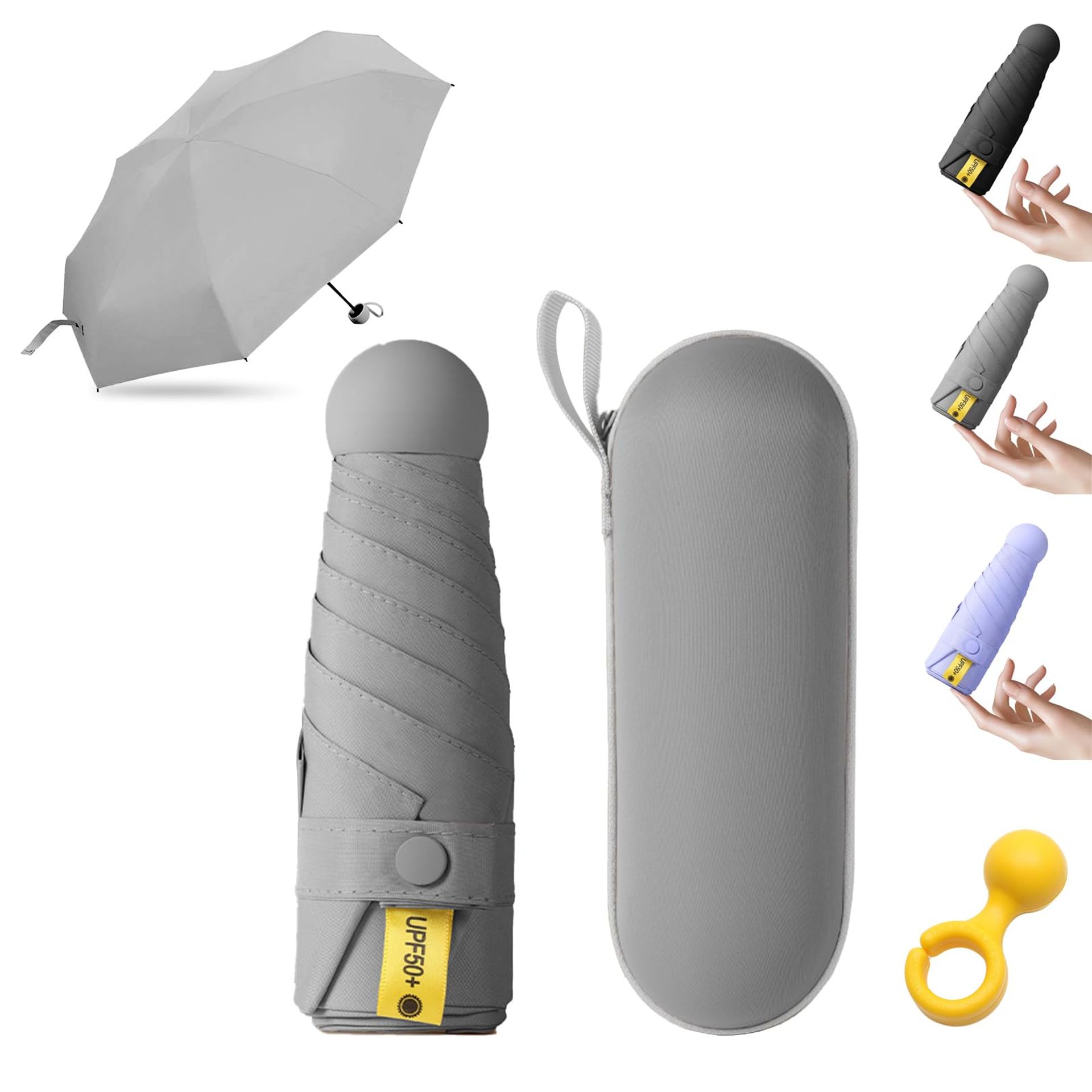 KunpengZen Mini Grey Umbrella - 8 Ribs, Compact, Lightweight, Anti-UV Travel Essential
