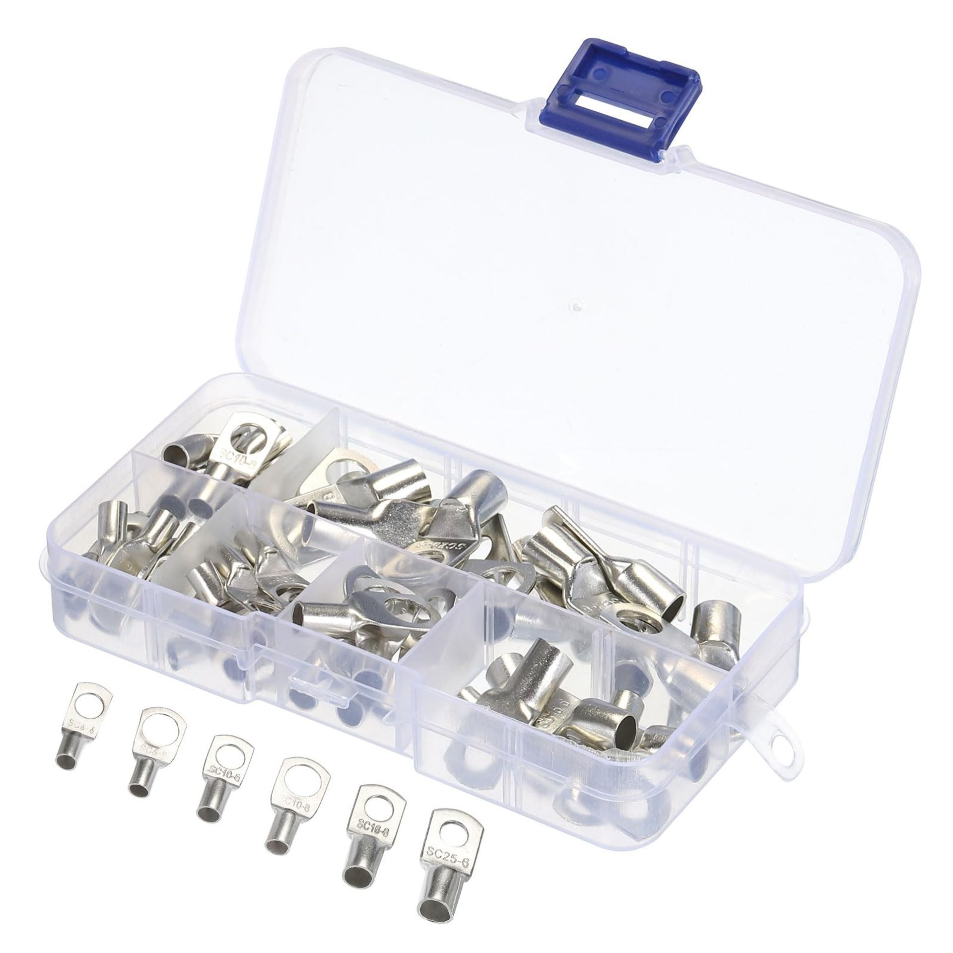 sourcing map 60Pcs Battery Terminals Connectors Cable Ends Used on AWG 12 10 8 6 4 Cable, Ring Terminals Copper Wire Lugs